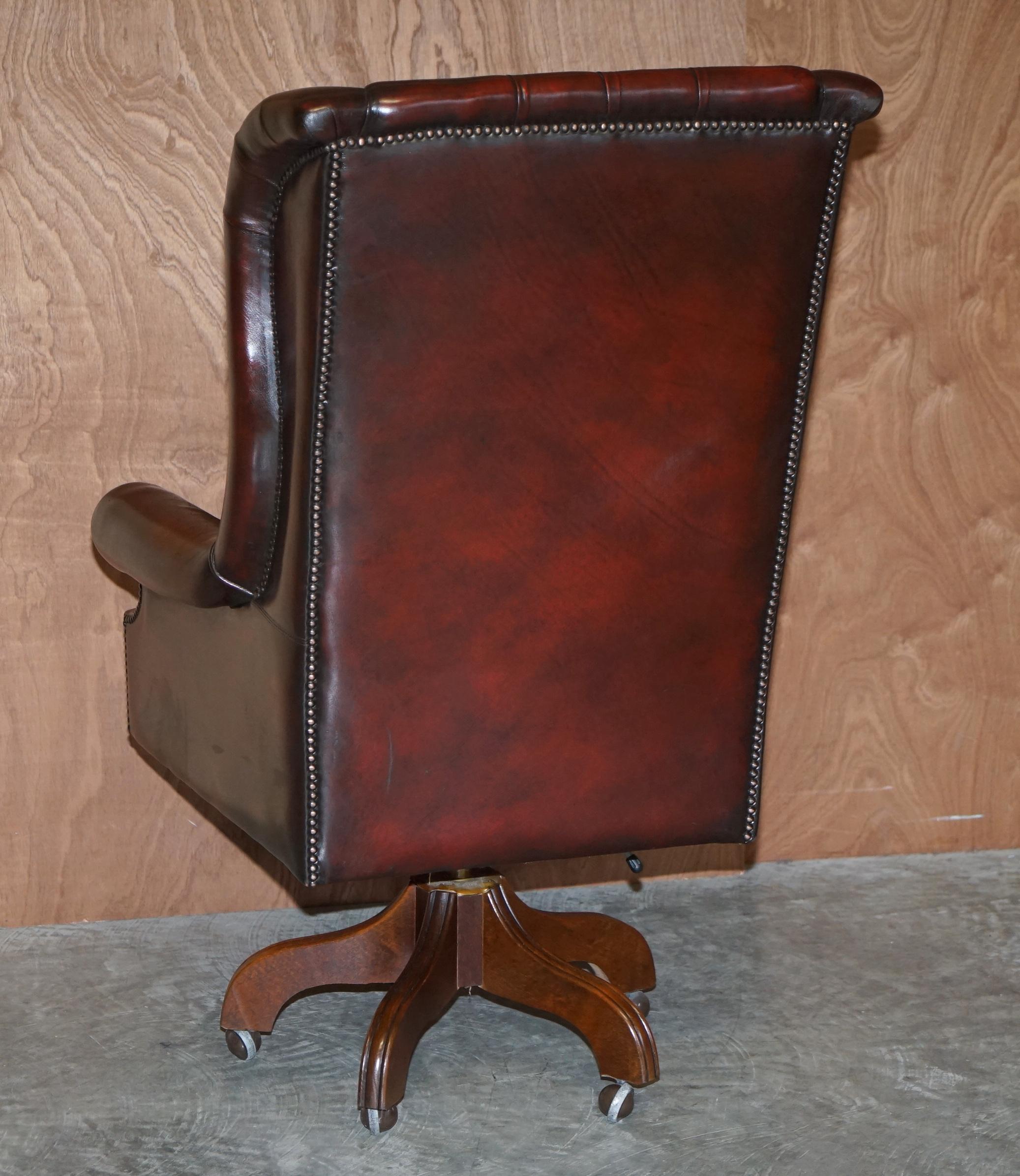 Vintage Harrods London Bordeaux Leather Wingback Captains Directors Swivel Chair 4