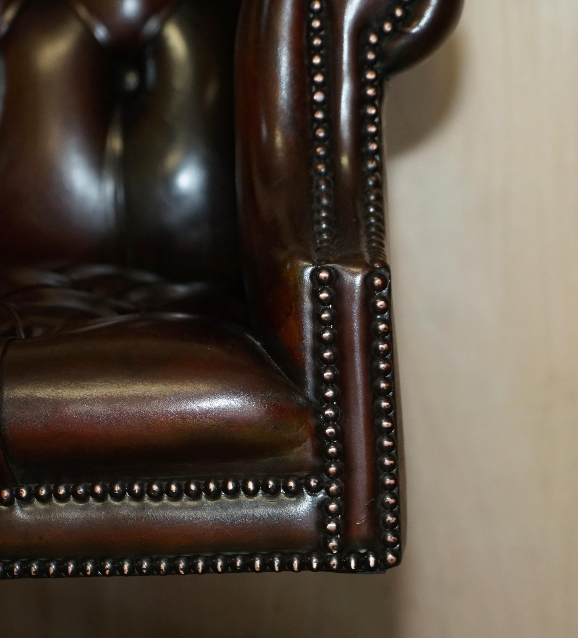 Vintage Harrods London Brown Leather Wingback Captains Directors Swivel Chair For Sale 3