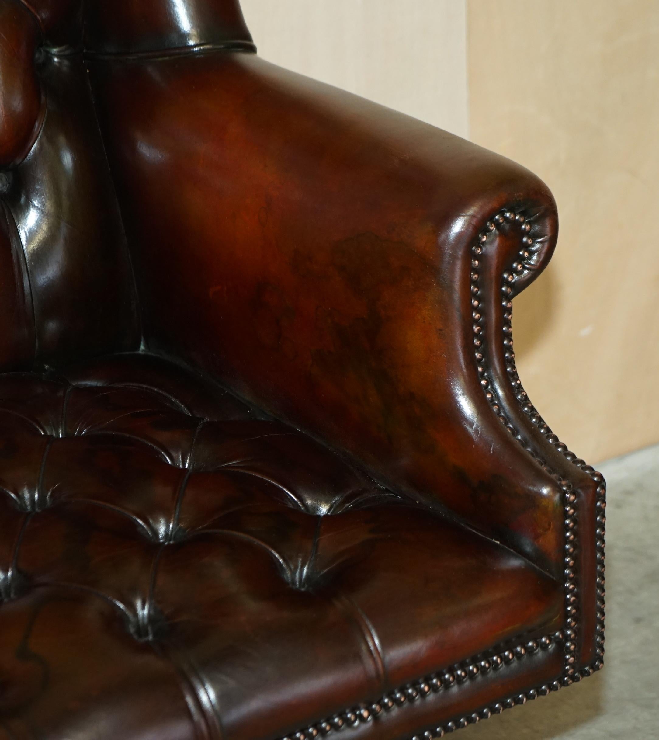 Vintage Harrods London Brown Leather Wingback Captains Directors Swivel Chair For Sale 5