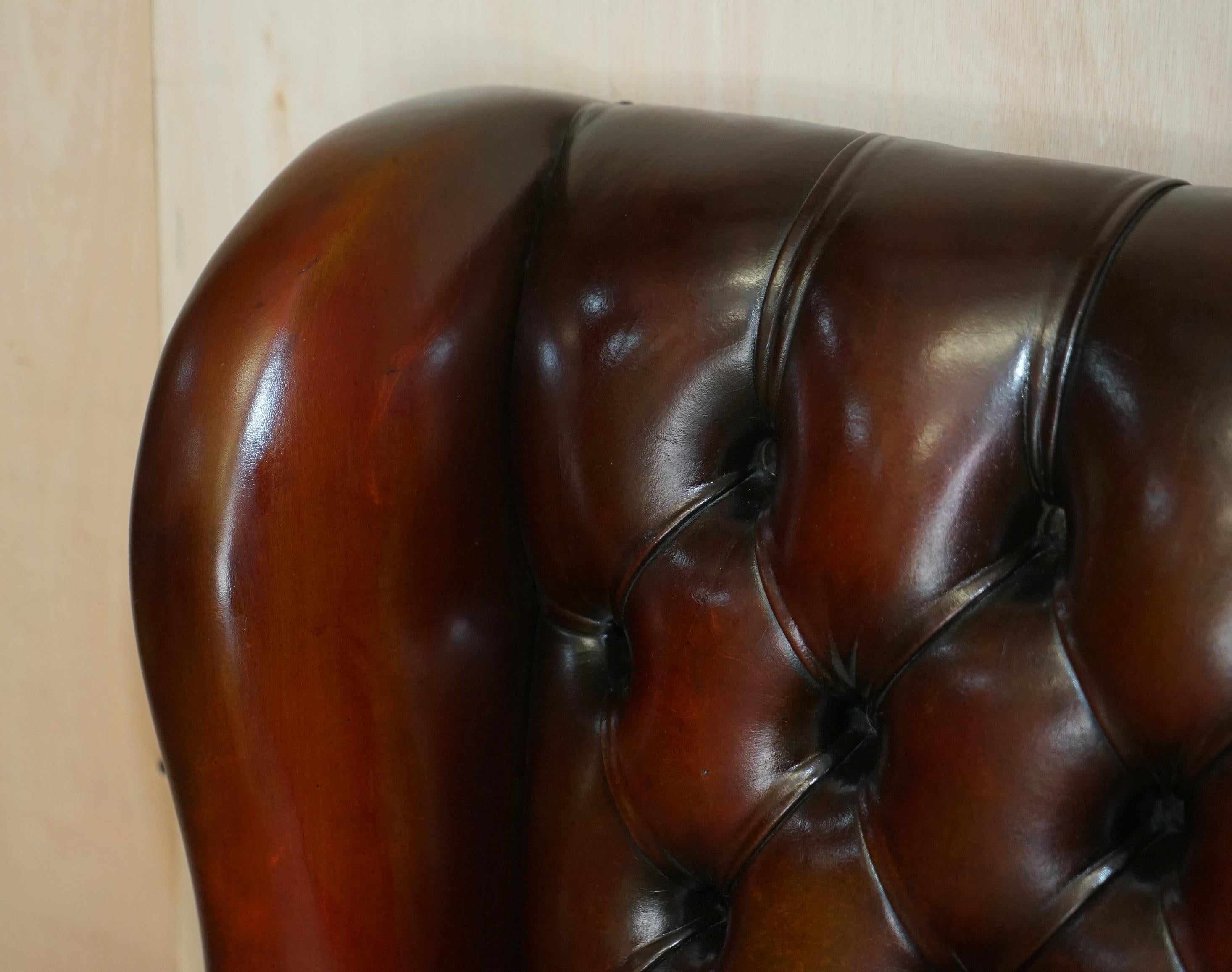 English Vintage Harrods London Brown Leather Wingback Captains Directors Swivel Chair For Sale