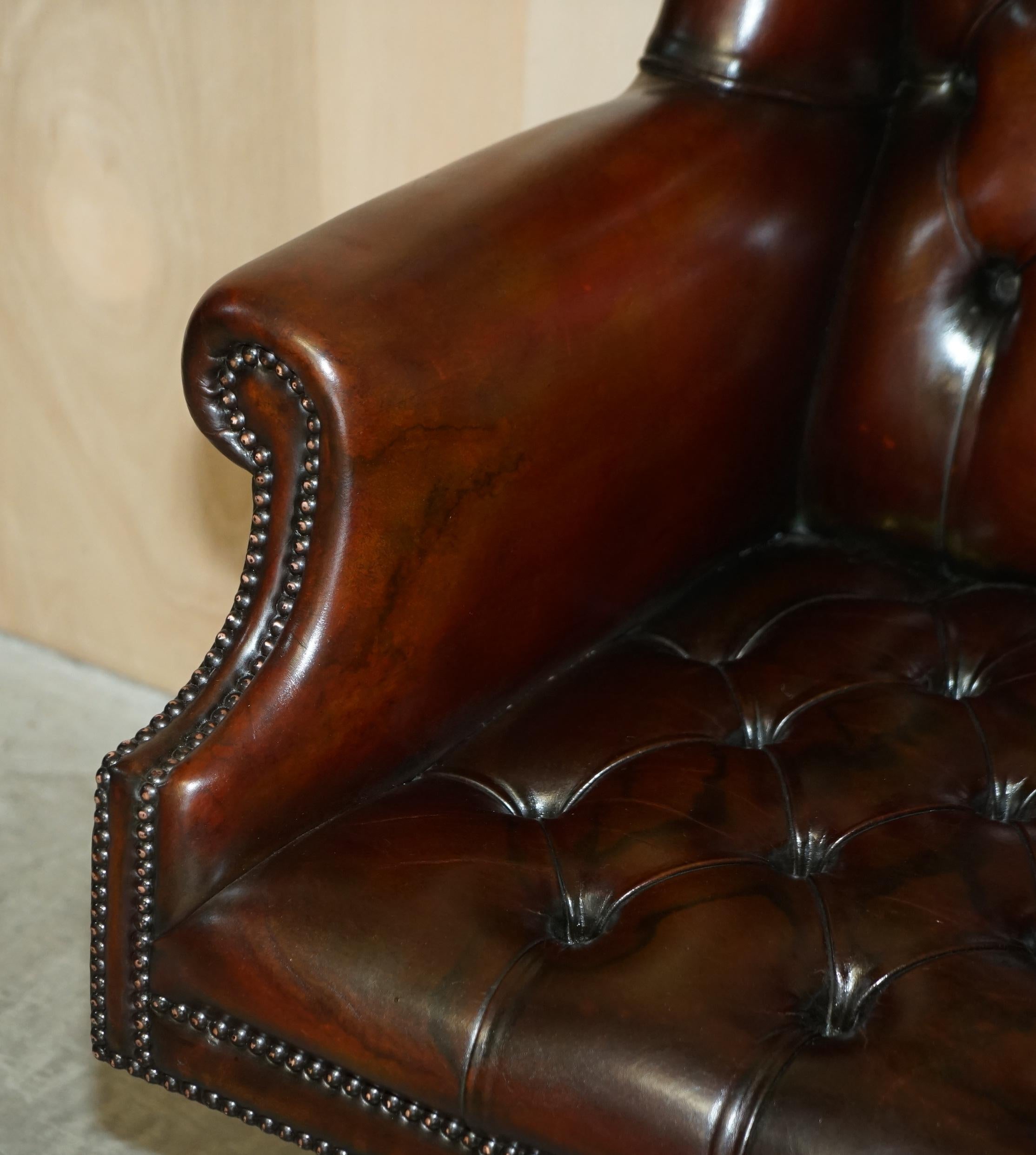 Vintage Harrods London Brown Leather Wingback Captains Directors Swivel Chair For Sale 2