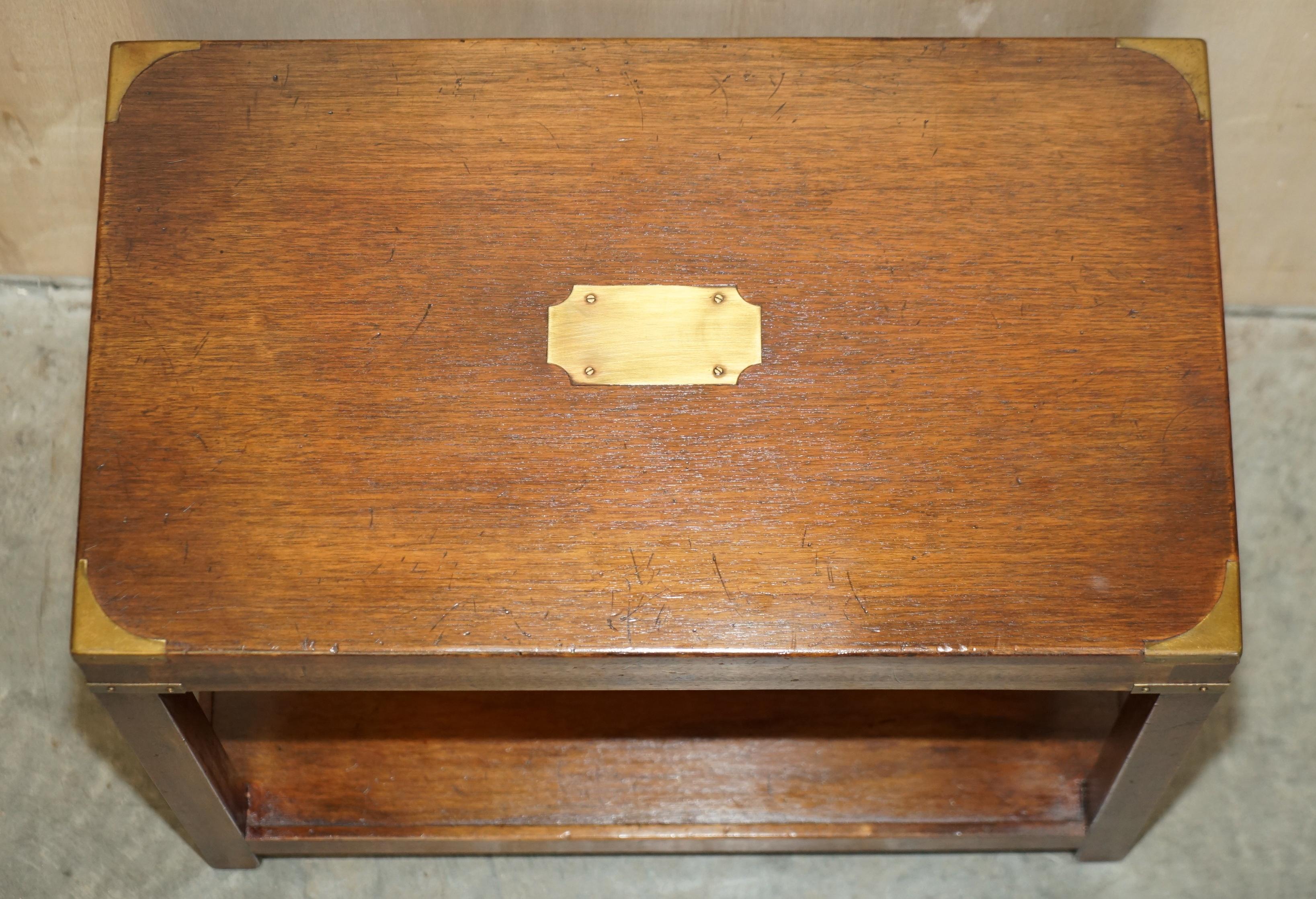 Hand-Crafted Vintage Harrods London Kennedy Military Campaign High Side End Table Hardwood For Sale