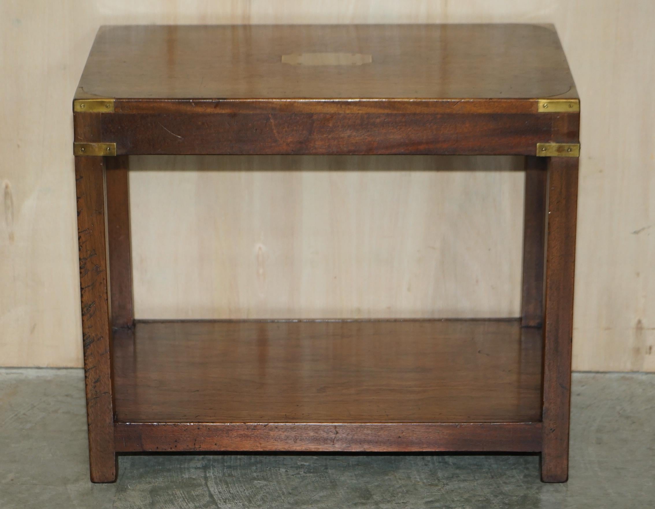 Vintage Harrods London Kennedy Military Campaign High Side End Table Hardwood For Sale 1