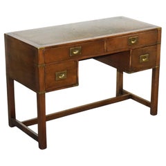 VINTAGE HARRODS LONDON KENNEDY MILITARY CAMPAIGN LEATHER TOP WRITiNG TABLE DESK