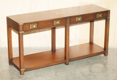 ViNTAGE HARRODS LONDON KENNEDY TWIN DRAWER MILITARY CAMPAIGN CONSOLE TABLE