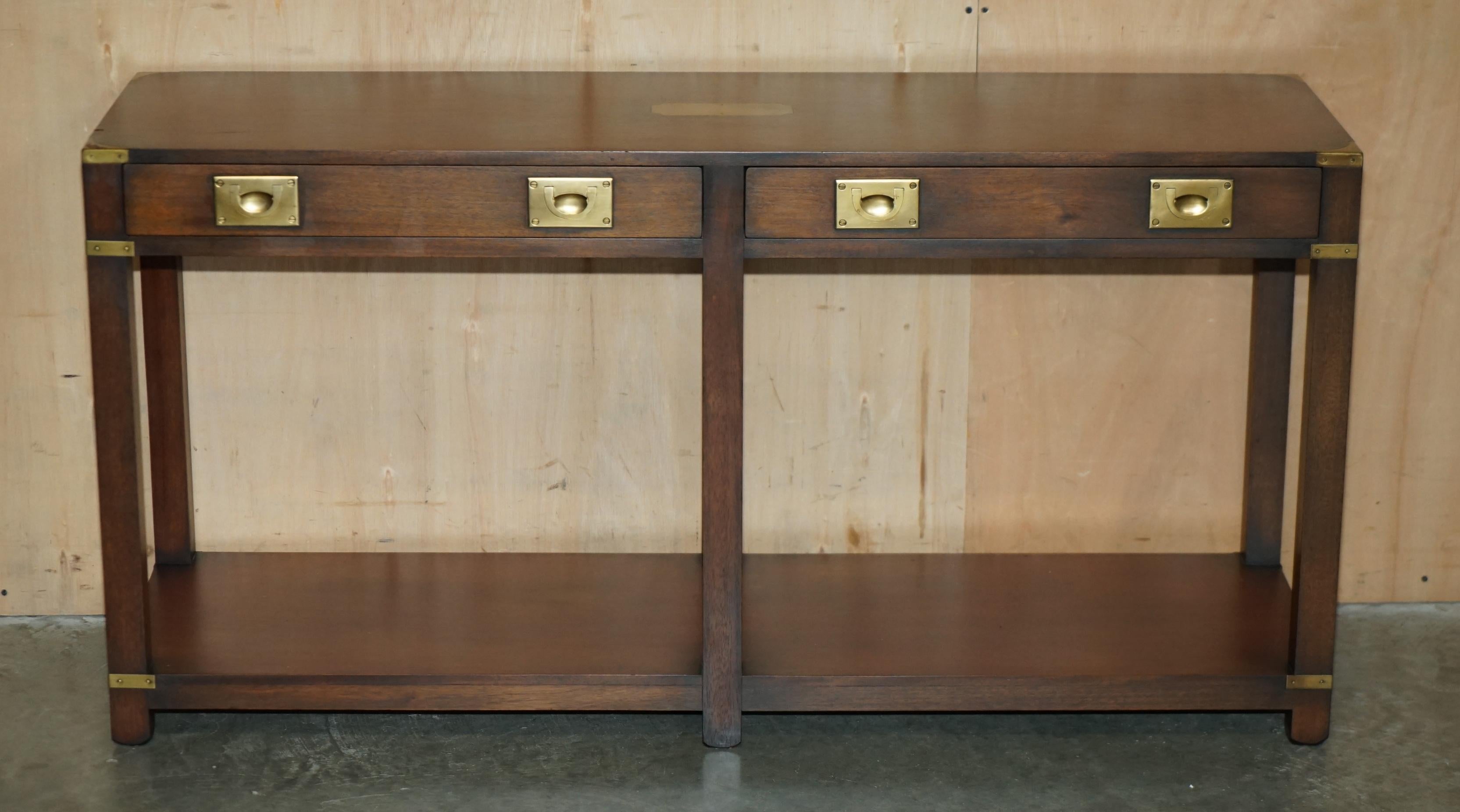 Campaign ViNTAGE HARRODS LONDON KENNEDY TWIN DRAWER MILITARY CAMPAIGN CONSOLE TABLE For Sale
