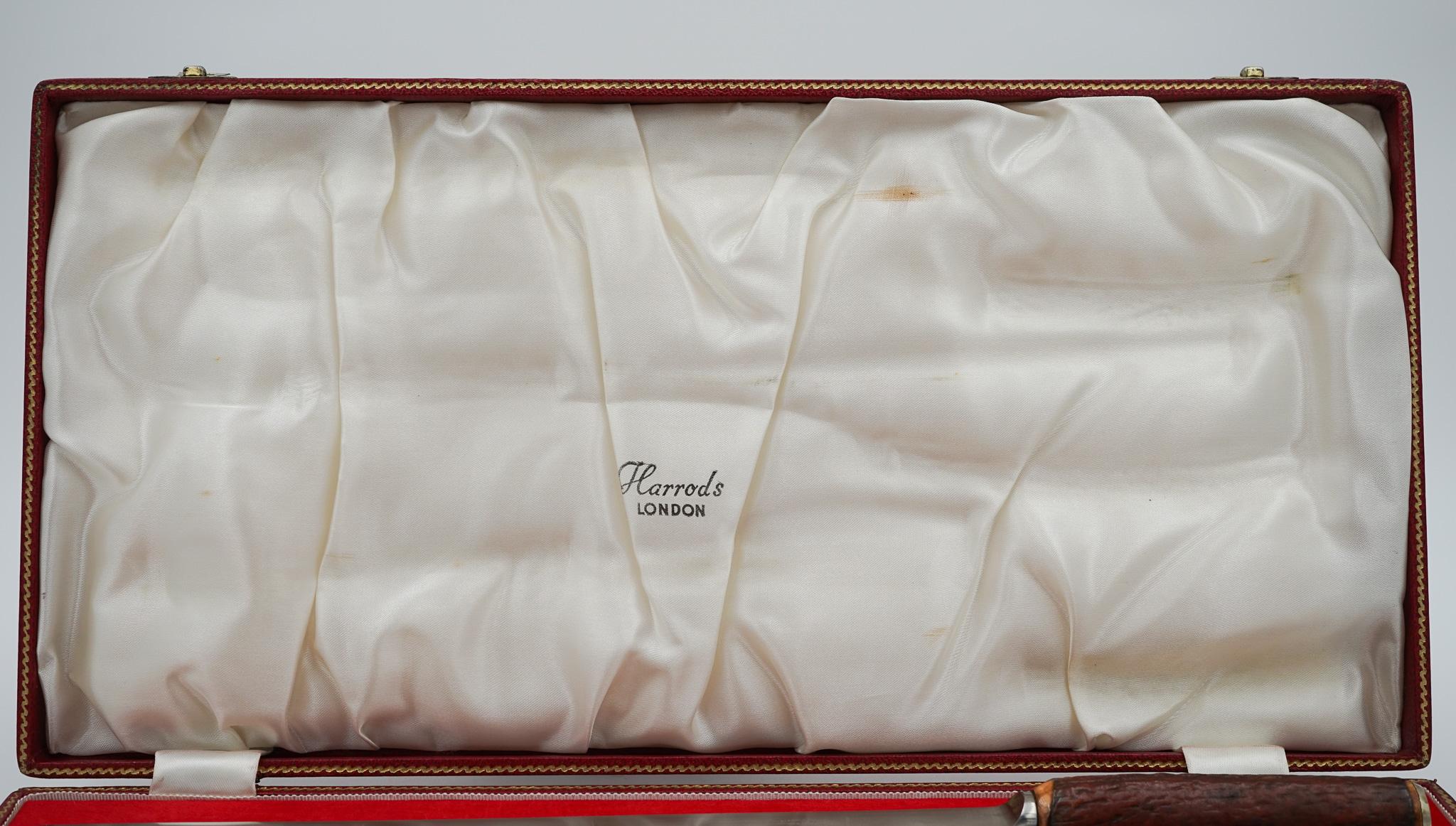 VINTAGE HARRODS LONDON STAG HANDLE SET DE TALLER DE ACERO INOXIDABLE EN CAJA ROJA Hecho a mano en venta