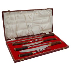 VINTAGE HARRODS LONDON STAG HANDLE SET DE TALLER DE ACERO INOXIDABLE EN CAJA ROJA