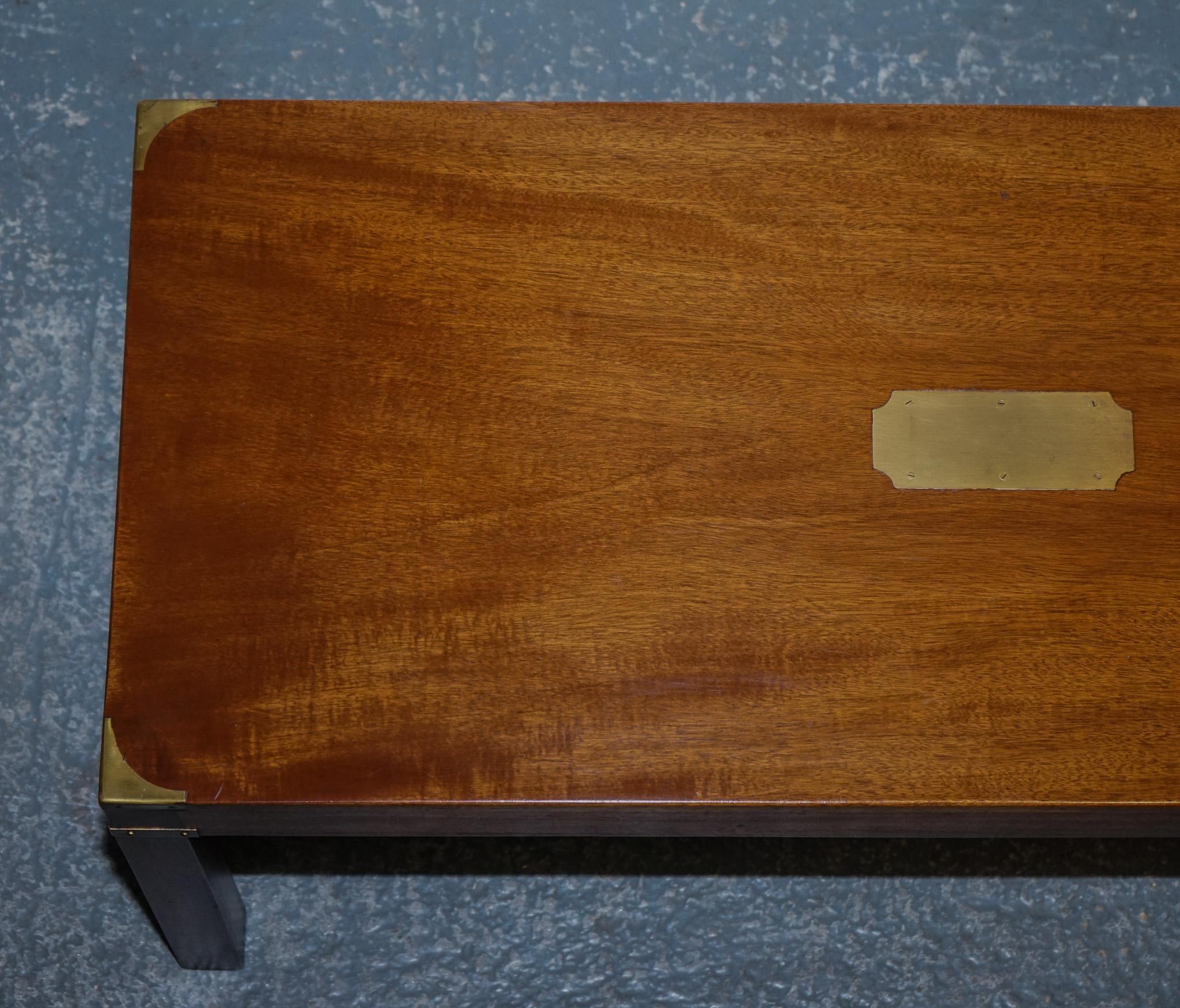 Hand-Crafted VINTAGE HARRODS REH KENNEDY MILiTARY CAMPAIGN COFFEE TABLE BRASS FITTiNGS For Sale