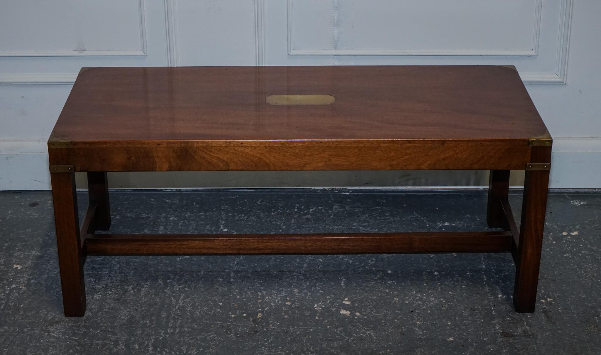 Hardwood VINTAGE HARRODS REH KENNEDY MILiTARY CAMPAIGN COFFEE TABLE BRASS FITTiNGS For Sale