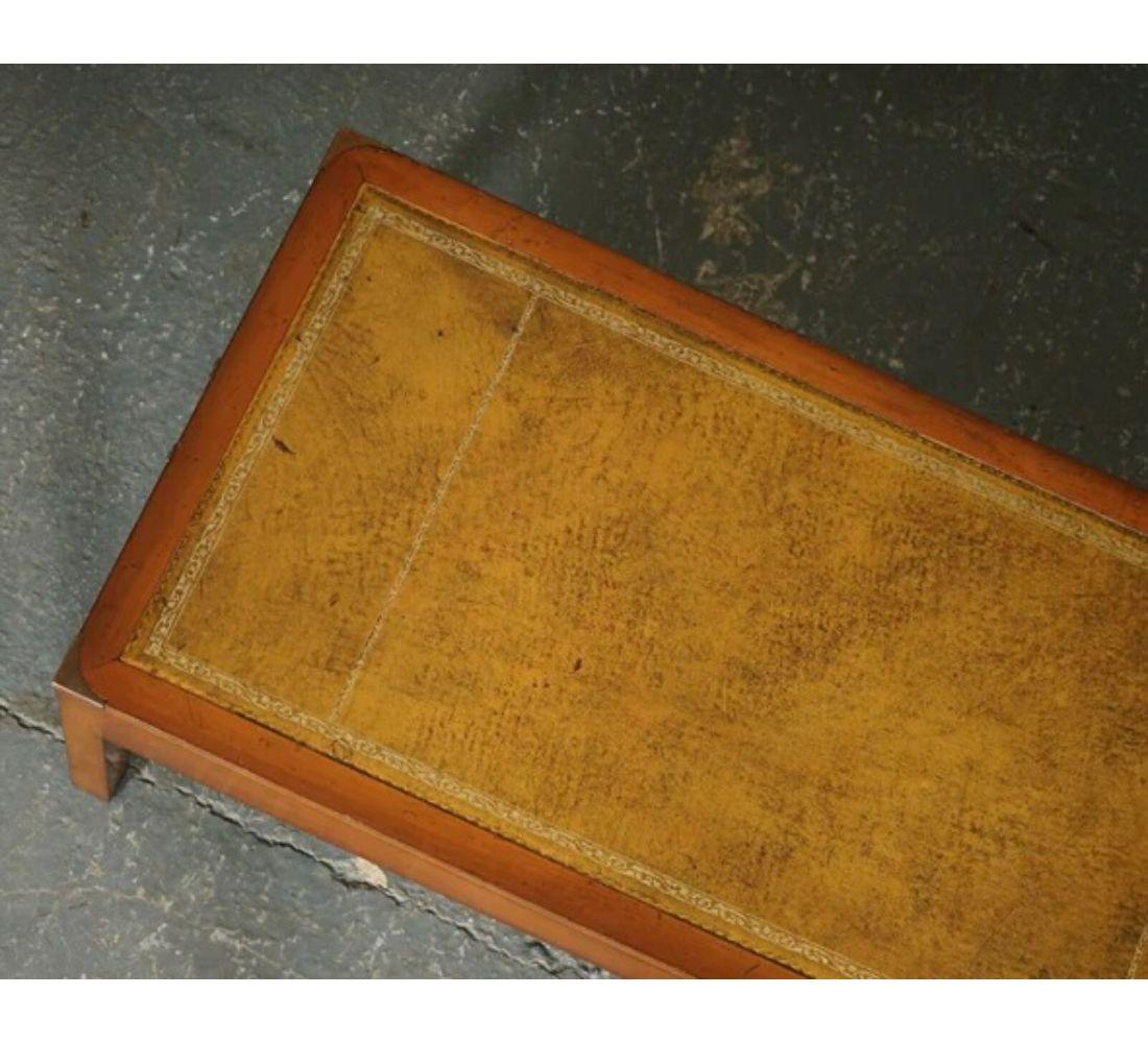 20th Century Vintage Harrods Yew Wood Military Campaign Coffee Table with Embossed Leather For Sale
