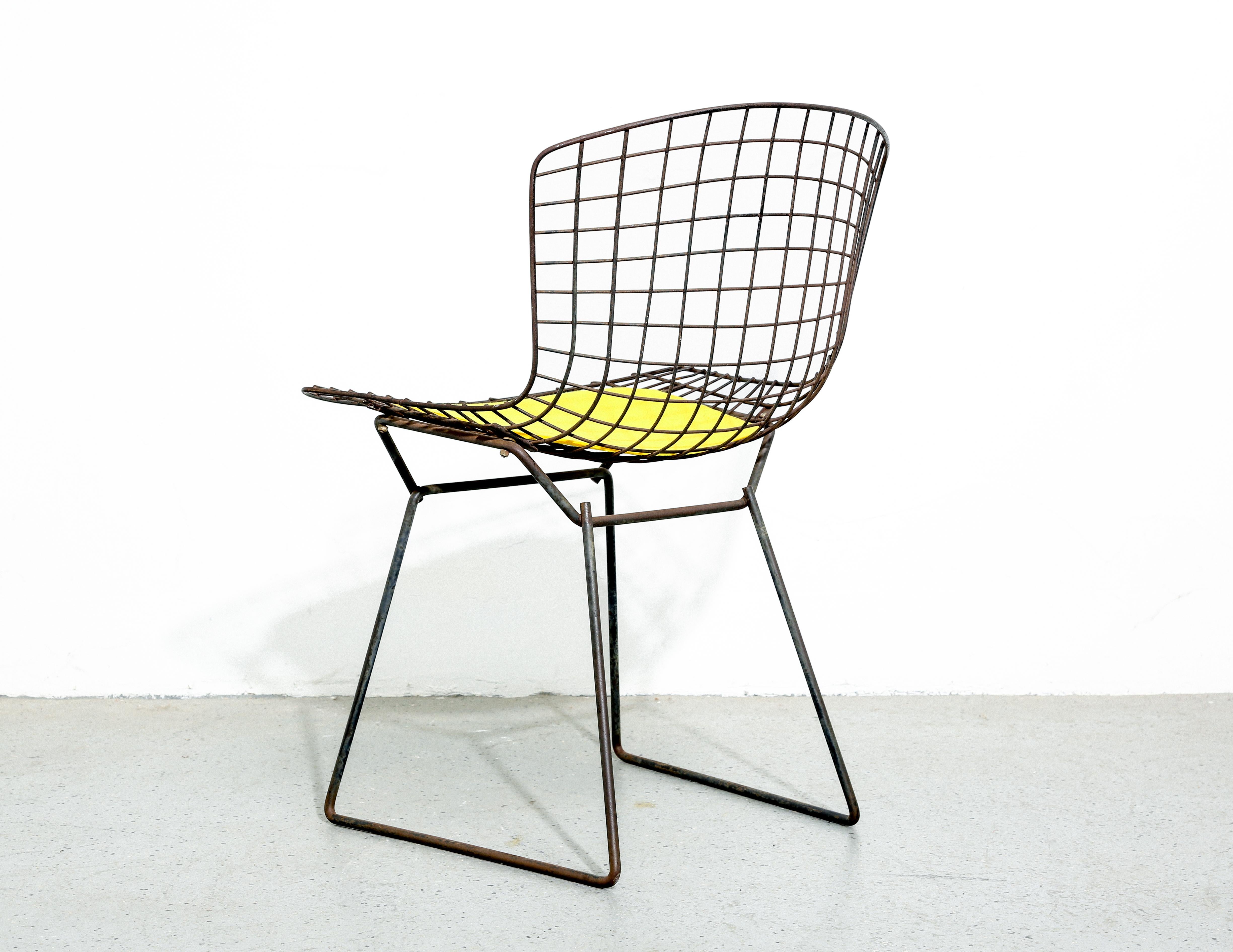 Set of 4 Vintage Harry Bertoia Chairs with Yellow Seat Cushions for Knoll 6