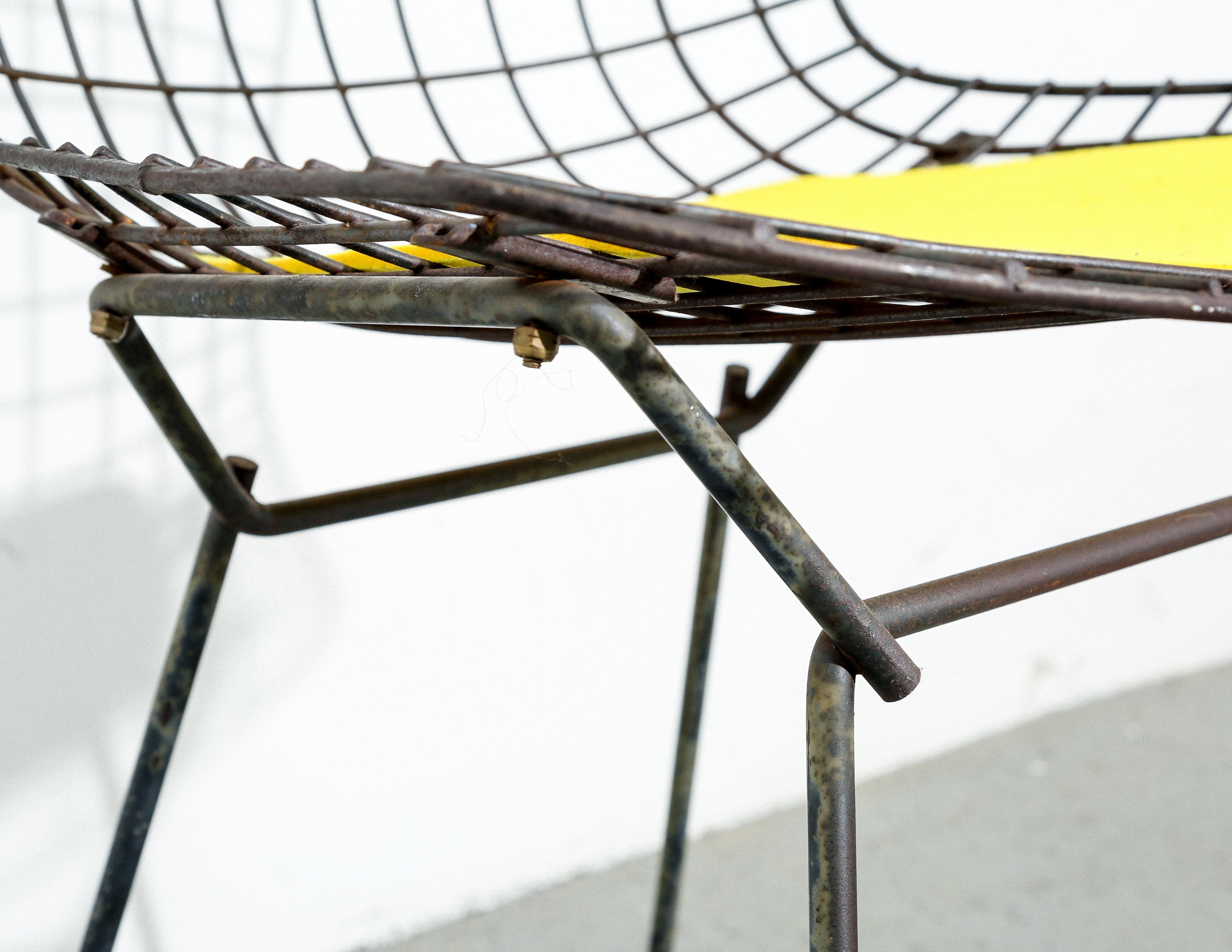 Wire Set of 4 Vintage Harry Bertoia Chairs with Yellow Seat Cushions for Knoll