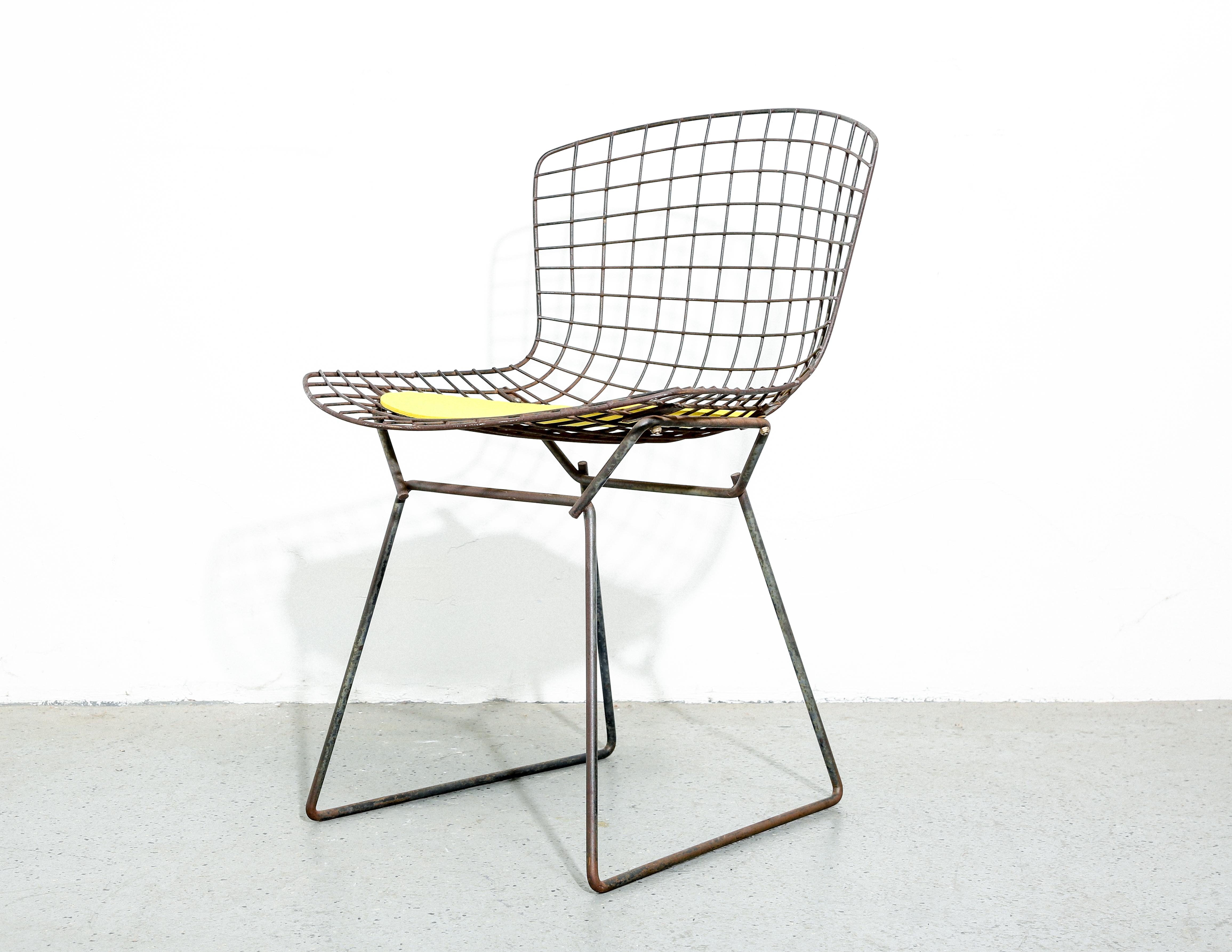 Set of 4 Vintage Harry Bertoia Chairs with Yellow Seat Cushions for Knoll 2