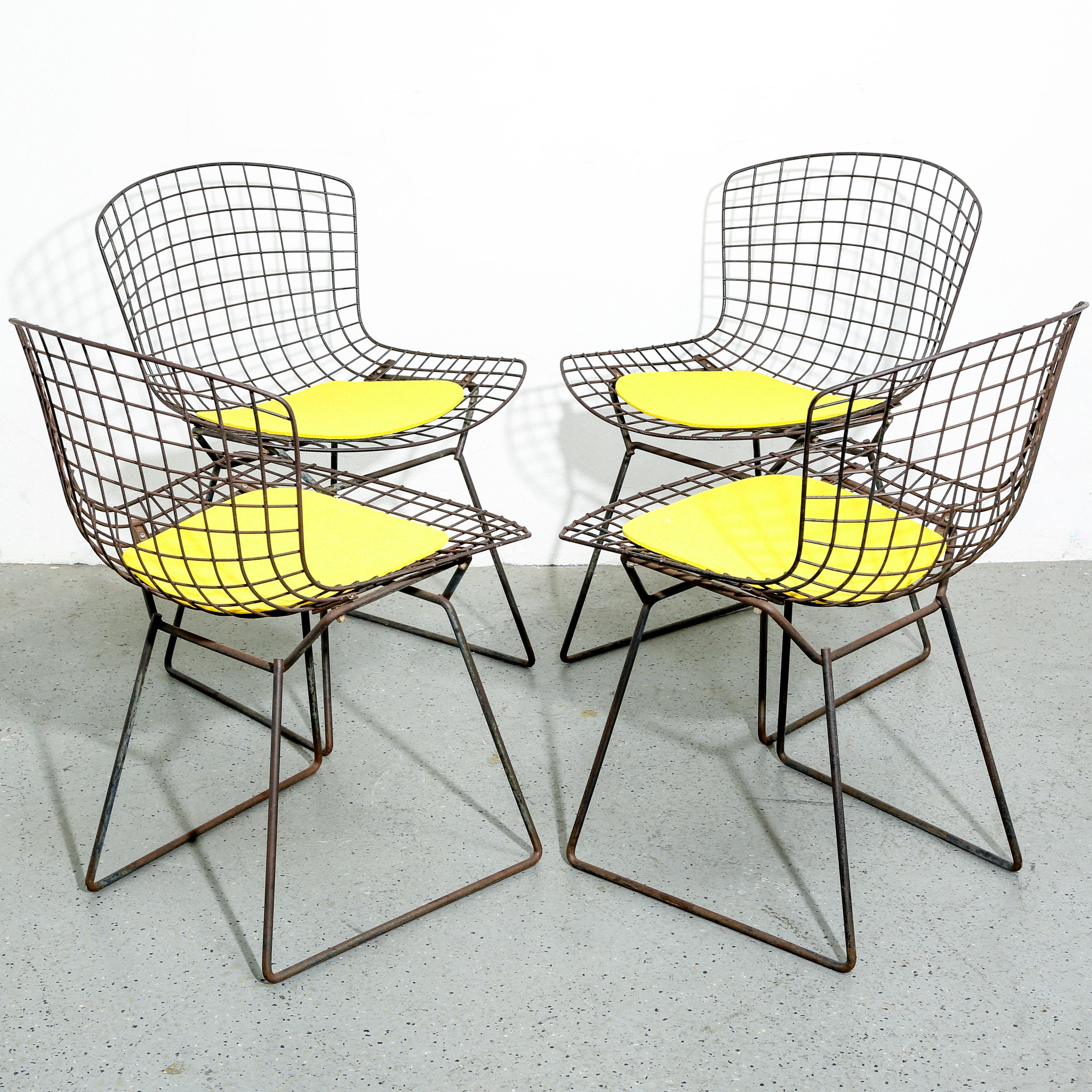 Set of 4 Vintage Harry Bertoia Chairs with Yellow Seat Cushions for Knoll 3