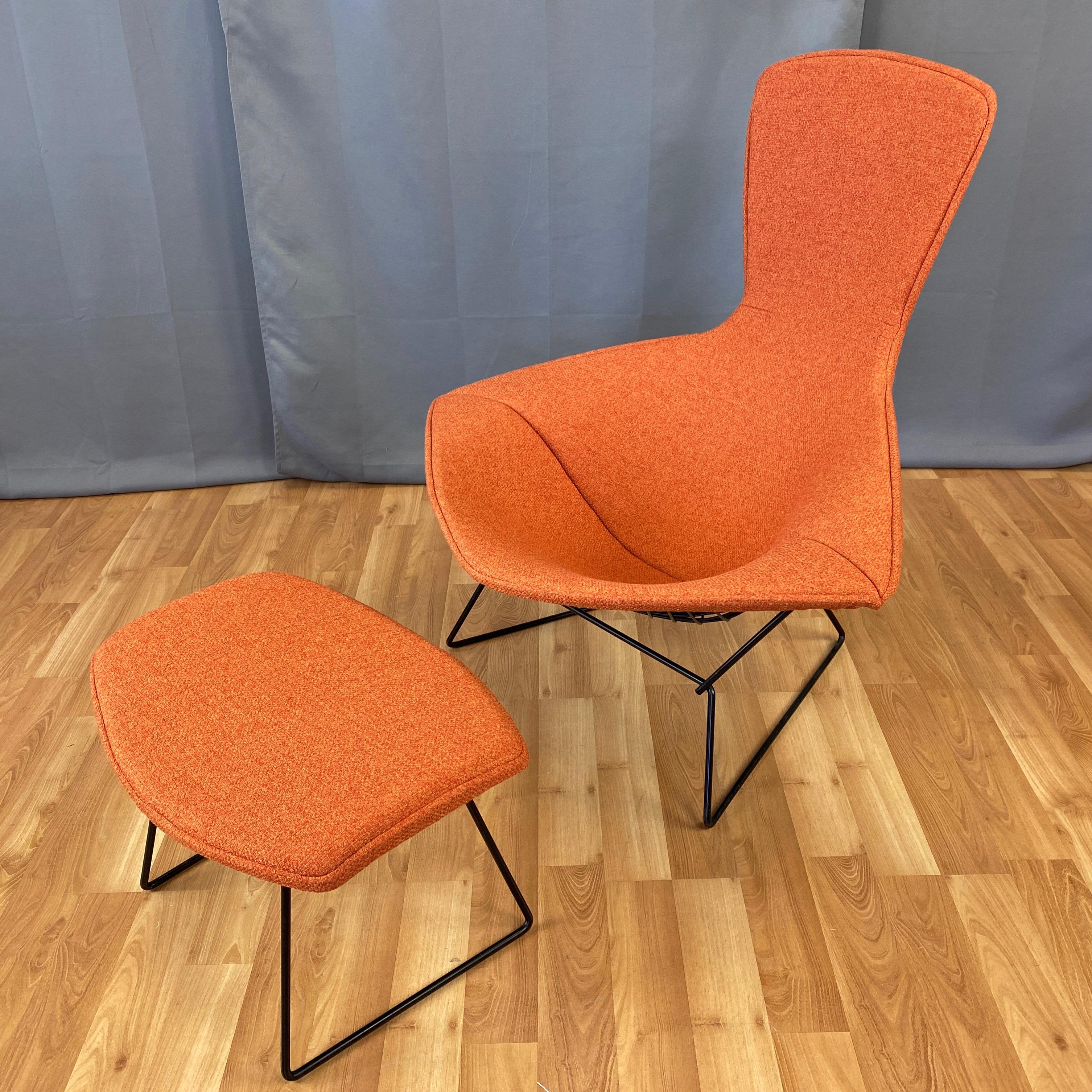 Mid-Century Modern Vintage Harry Bertoia for Knoll Bird Chair and Ottoman with New Covers, 1980s