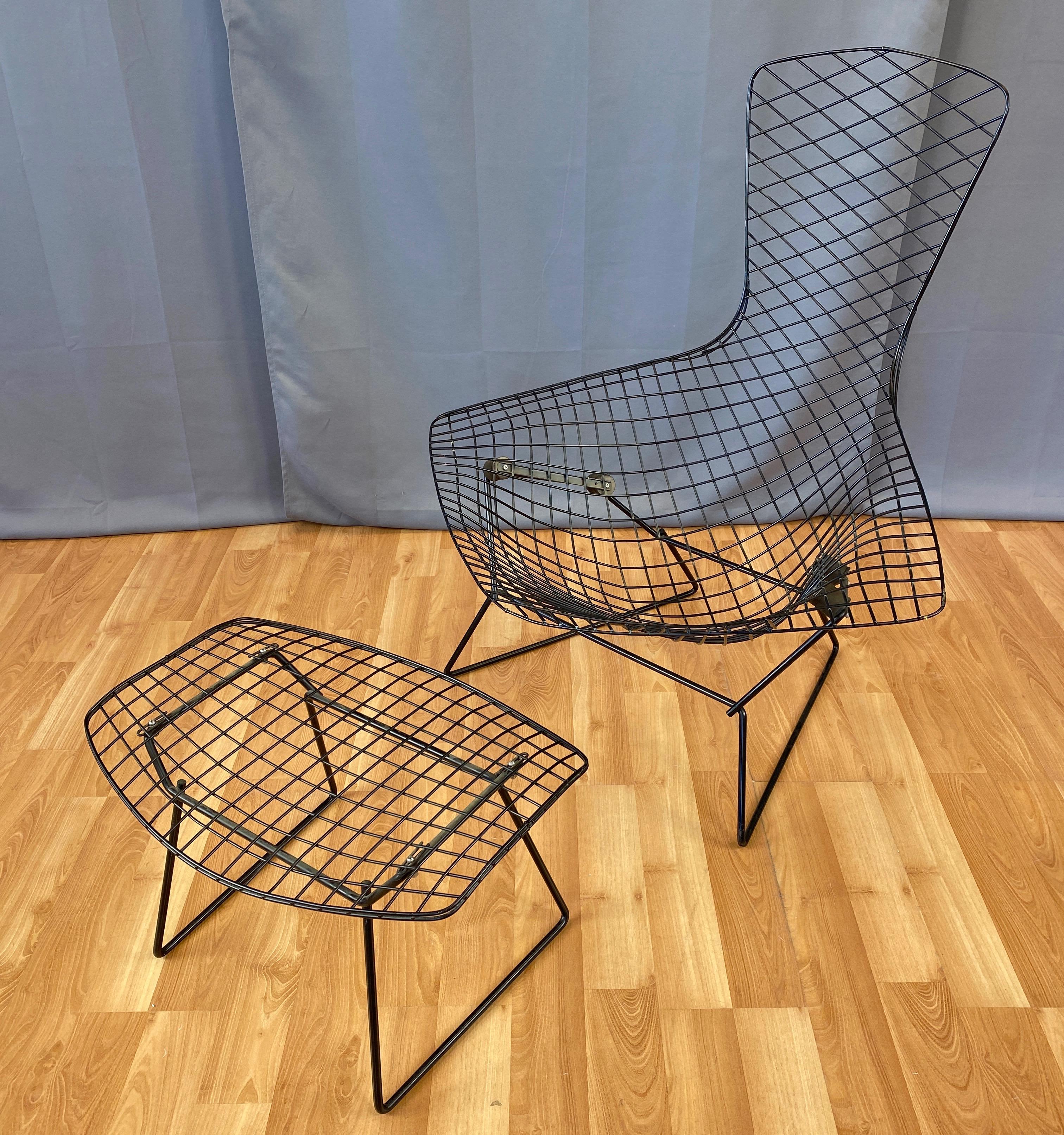 American Vintage Harry Bertoia for Knoll Bird Chair and Ottoman with New Covers, 1980s