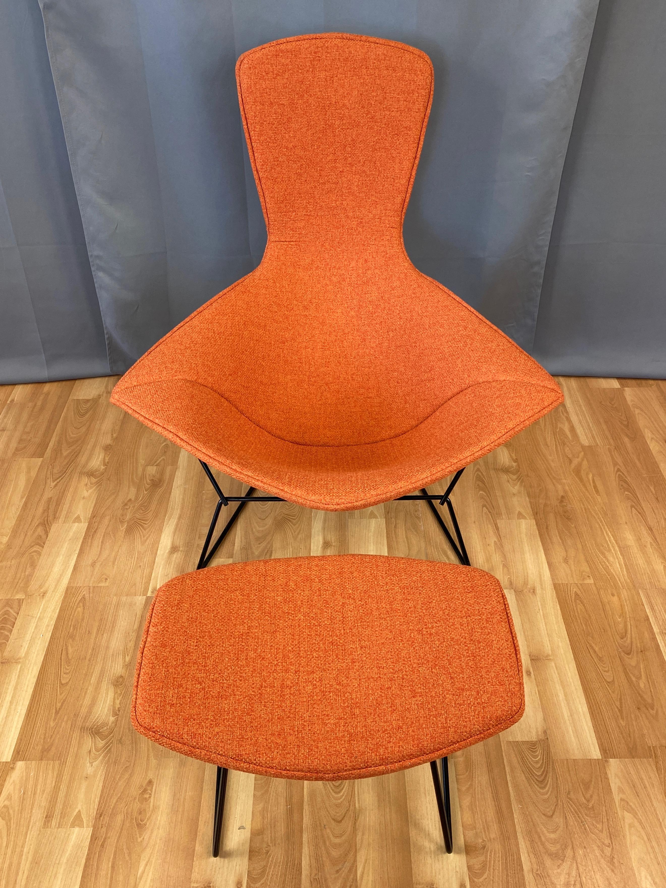 Vintage Harry Bertoia for Knoll Bird Chair and Ottoman with New Covers, 1980s In Good Condition In San Francisco, CA