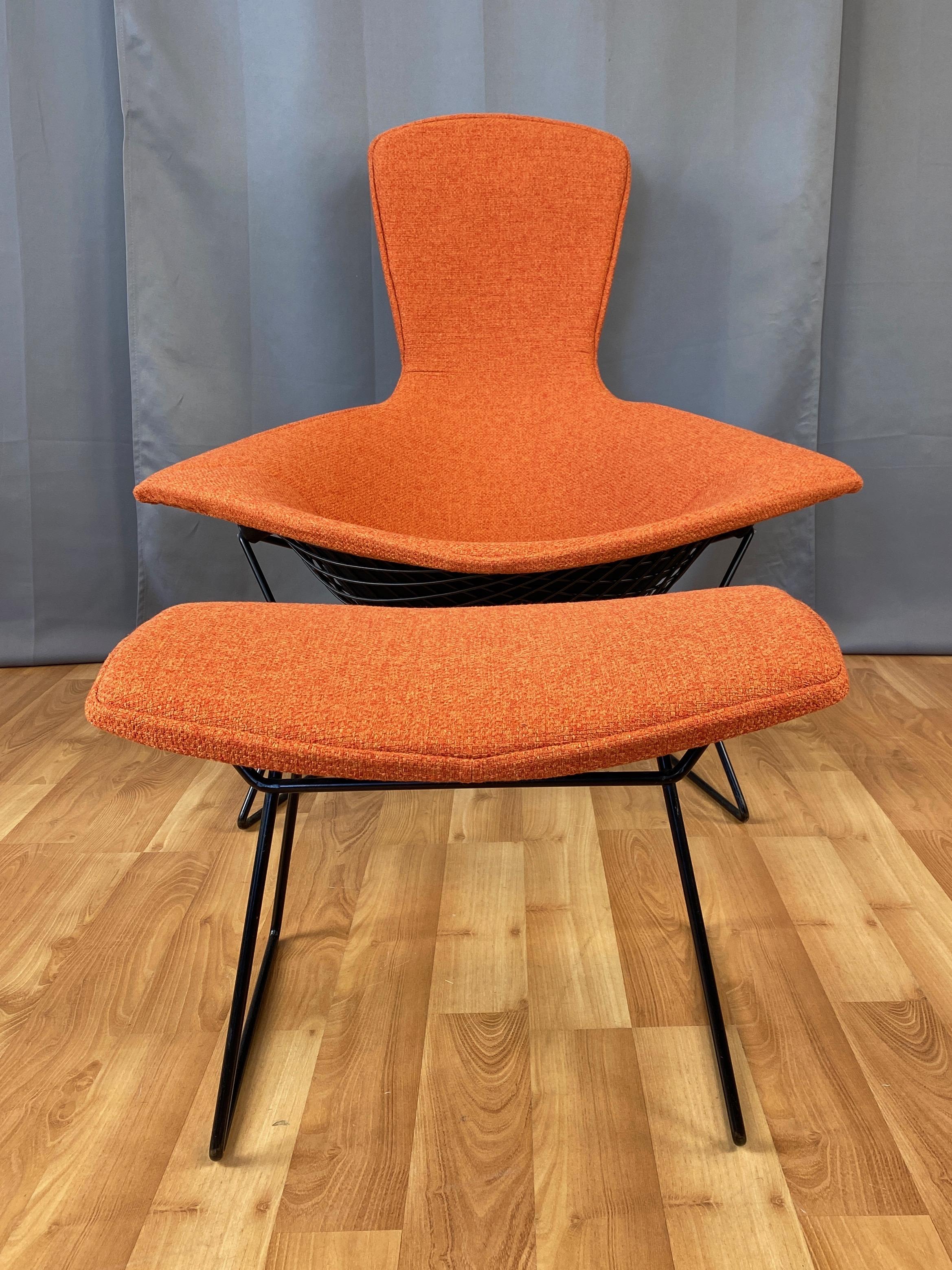 Late 20th Century Vintage Harry Bertoia for Knoll Bird Chair and Ottoman with New Covers, 1980s