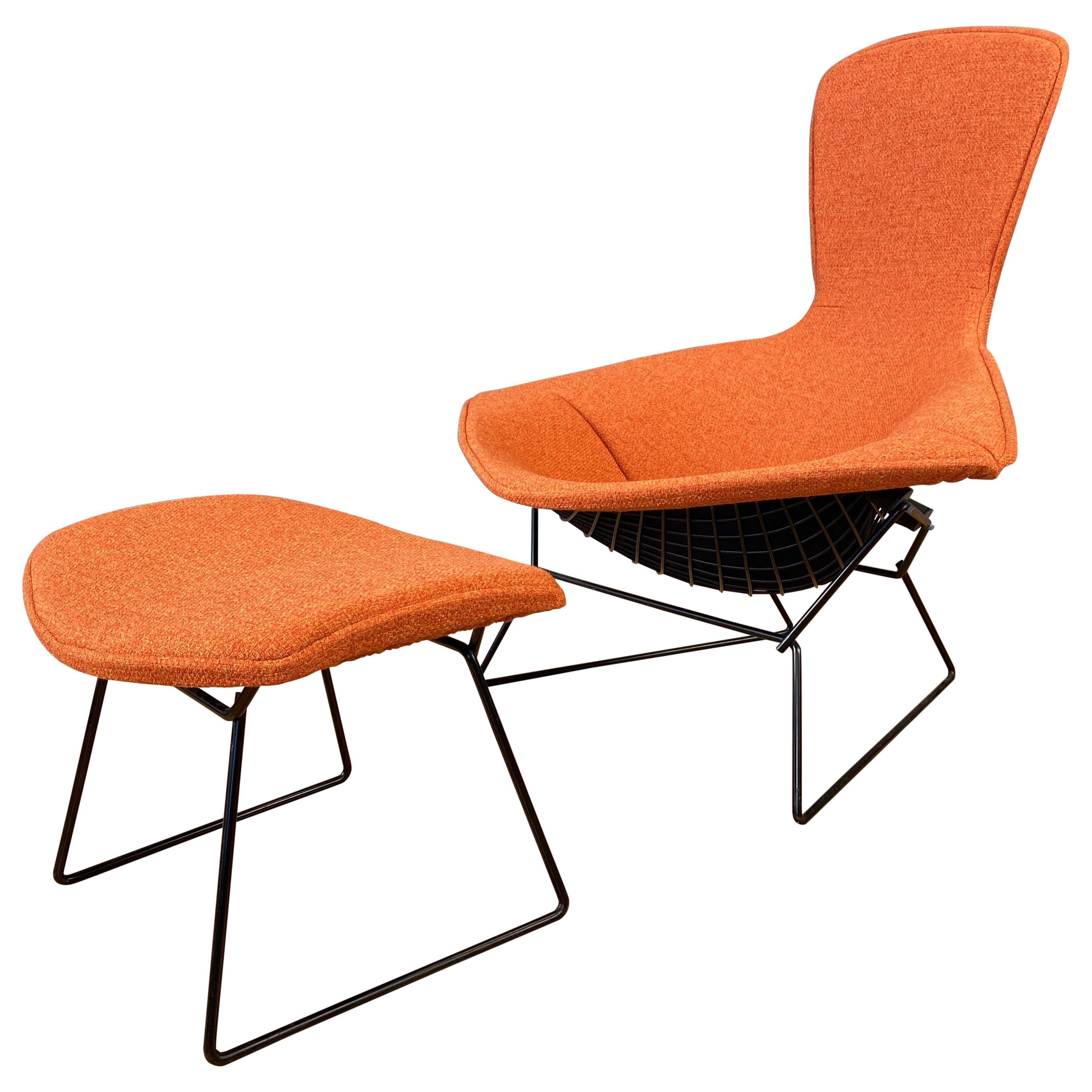Vintage Harry Bertoia for Knoll Bird Chair and Ottoman with New Covers, 1980s