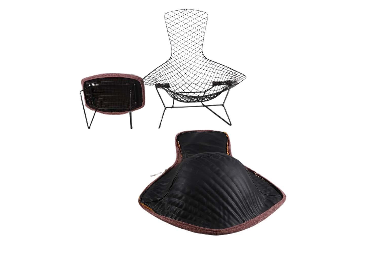 Enameled Vintage Harry Bertoia for Knoll Bird Lounge Chair with Ottoman For Sale