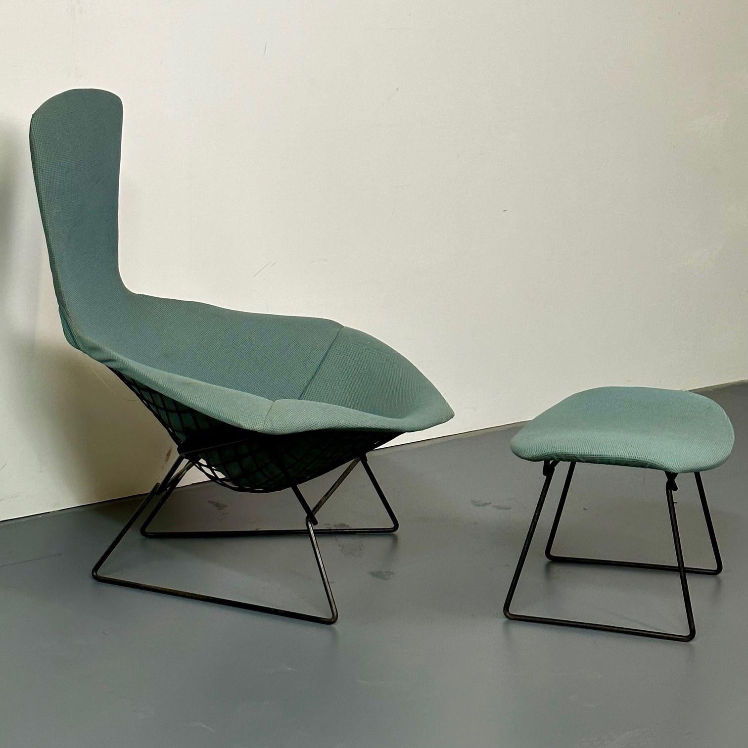 Metal Vintage Harry Bertoia for Knoll Bird Lounge Chair with Ottoman, Labeled, 1960s For Sale