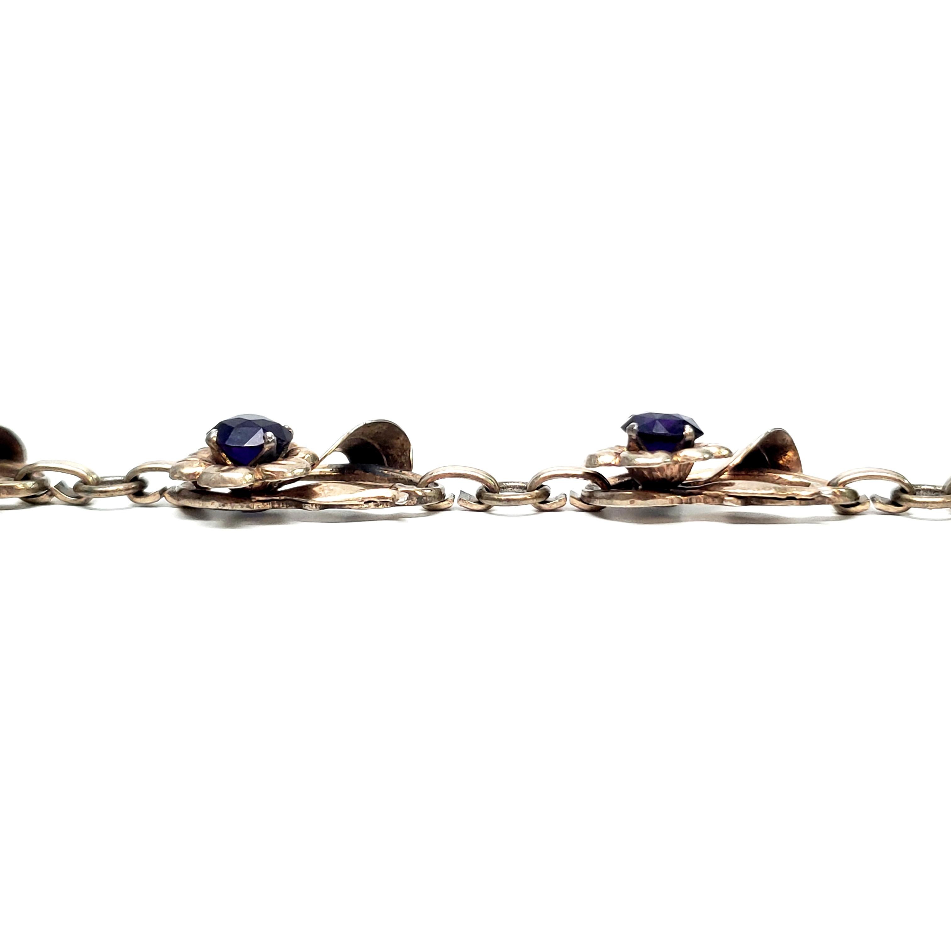 Women's Vintage Harry Iskin Gold Vermeil over Ster Silver Purple Flower Bracelet