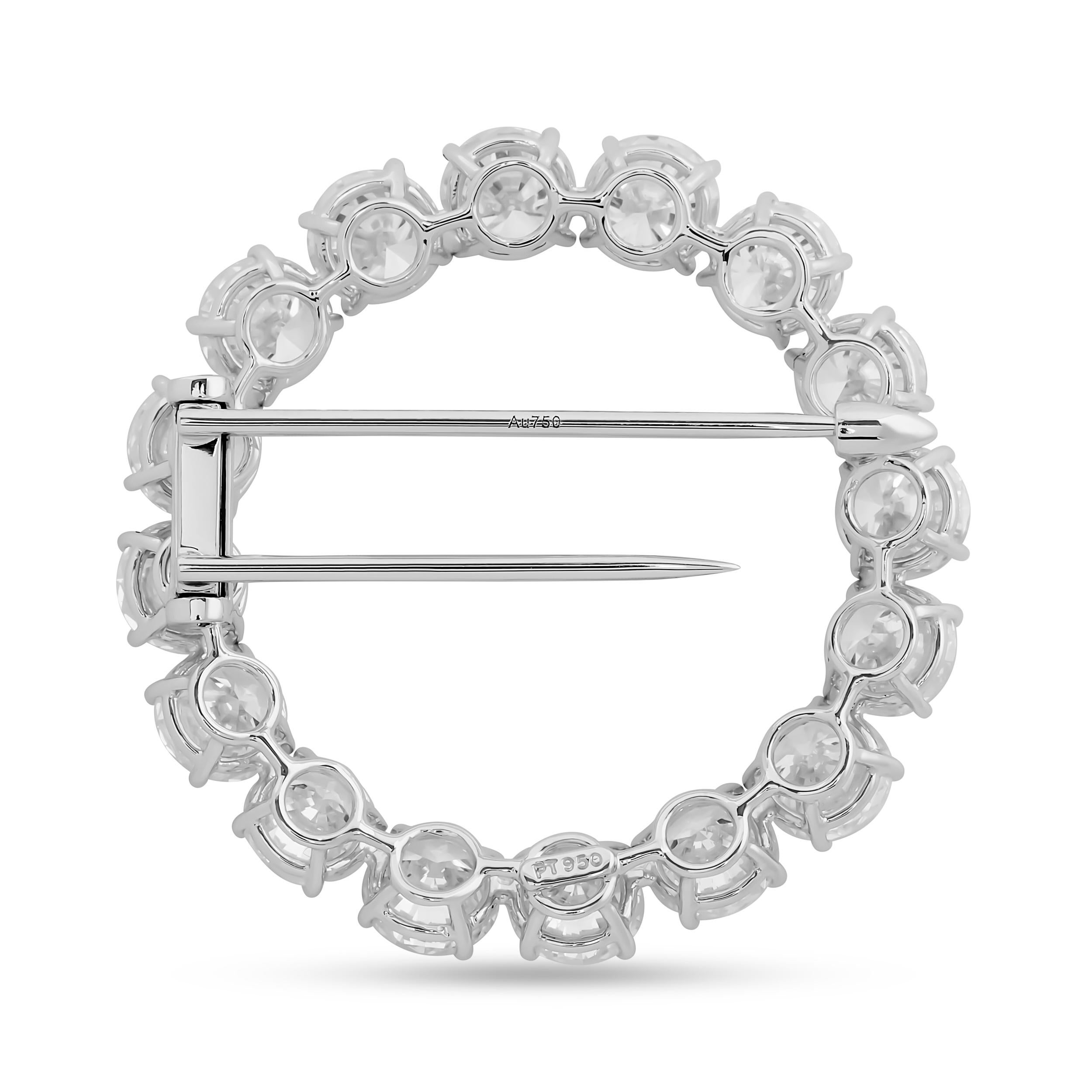 Vintage Harry Winston 11.31 Carat Round Diamond Circle Brooch in Platinum In Excellent Condition In Philadelphia, PA