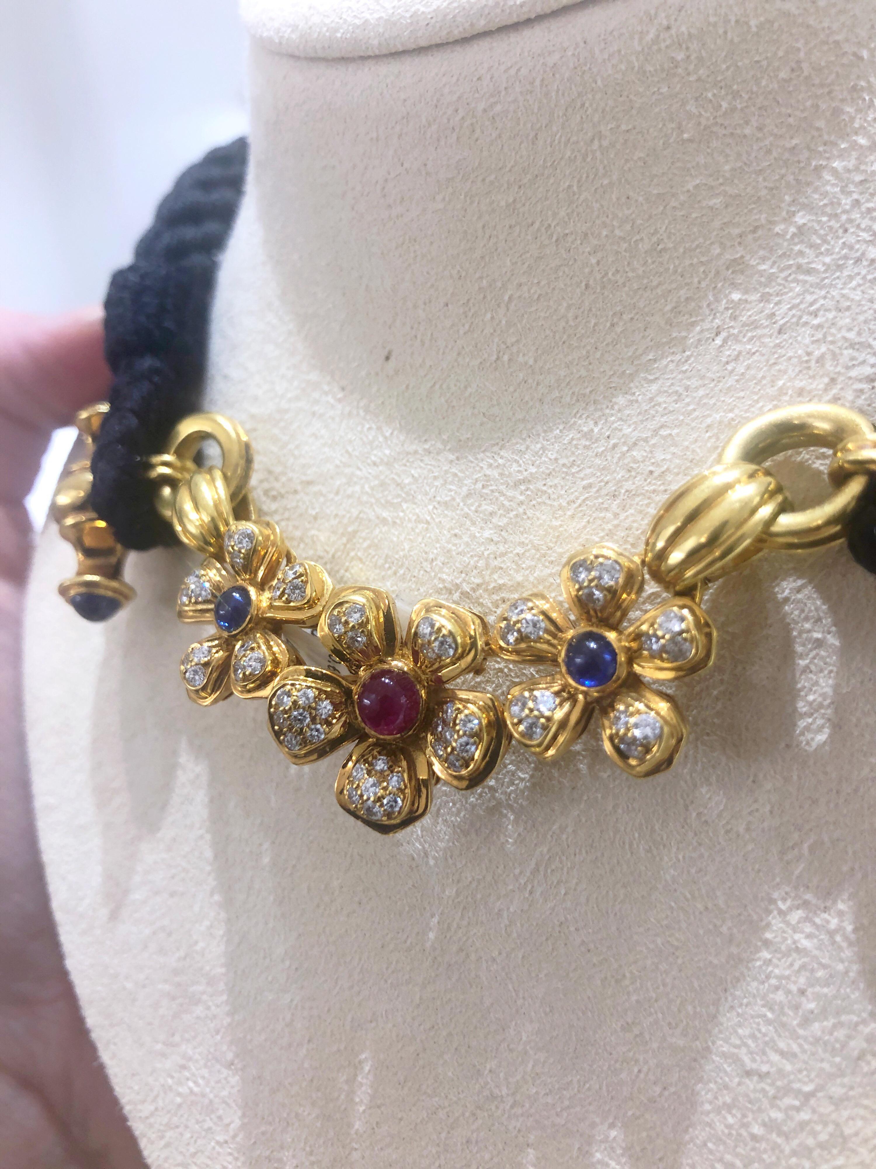 Contemporary Harry Winston Forget me Not Gold Choker with Diamonds, Ruby and Sapphires
