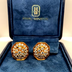 Vintage Harry Winston Cluster Diamond Clip on Earrings 18K Yellow Gold