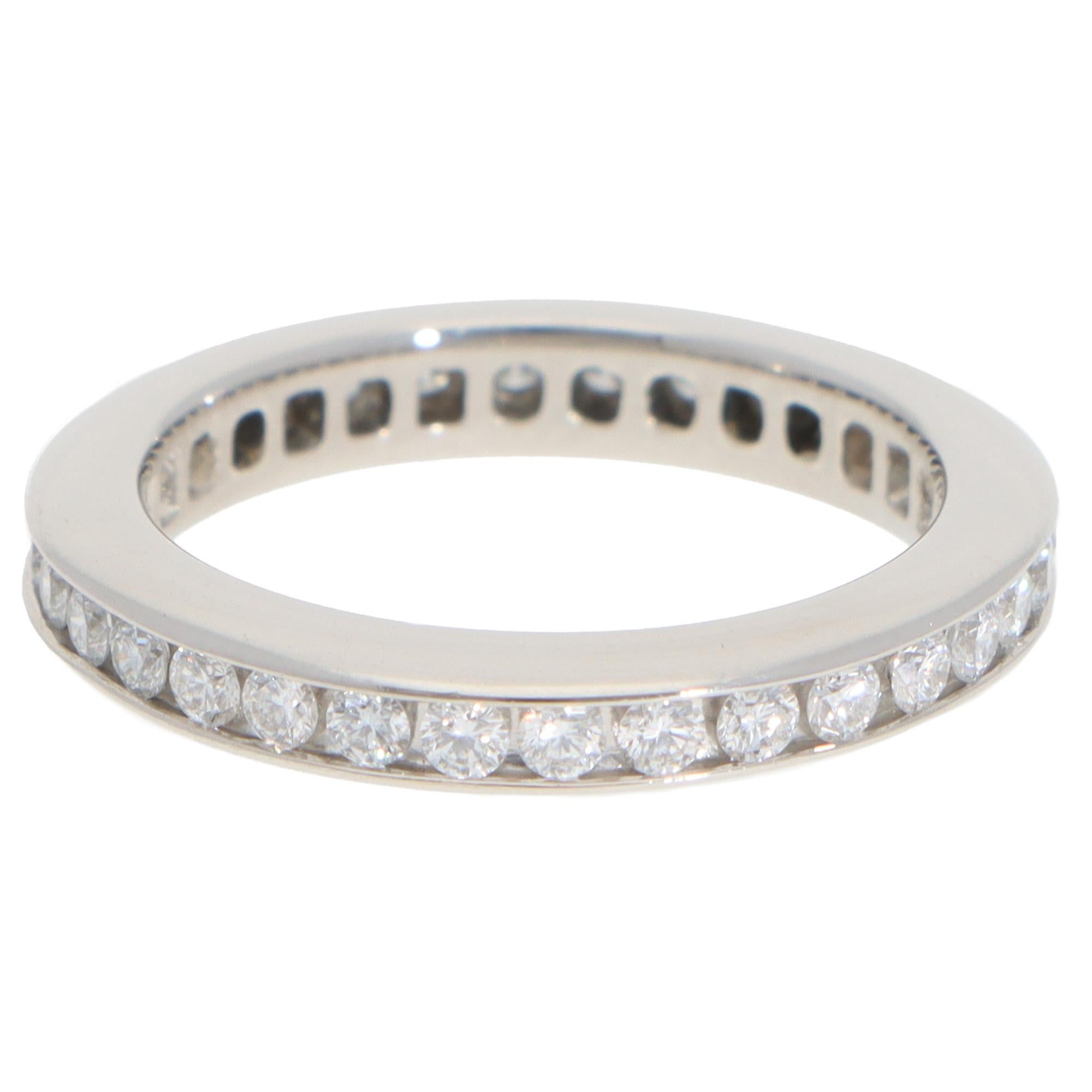A beautiful vintage Harry Winston diamond eternity channel ring set in platinum.

The ring is composed of 32 round brillant-cut diamonds, which perfectly match in colour and size. All the stones are securely channel set within a 3-millimetre