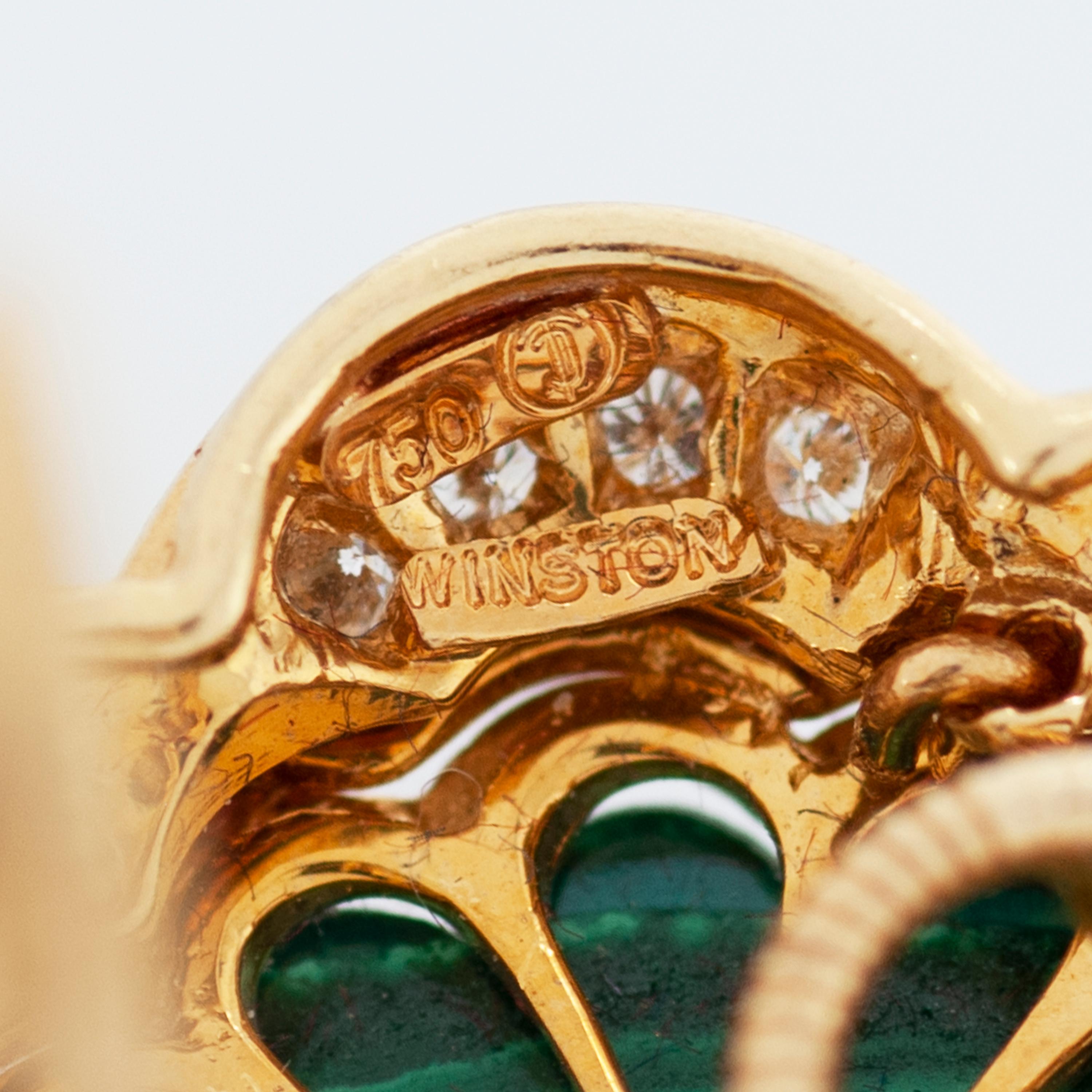 Women's Vintage Harry Winston Diamond, Sapphire & Malachite Earrings in 18k Yellow Gold