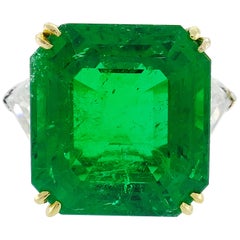 Used Harry Winston Emerald Diamond Platinum Ring 14.04 Carat Colombian AGL