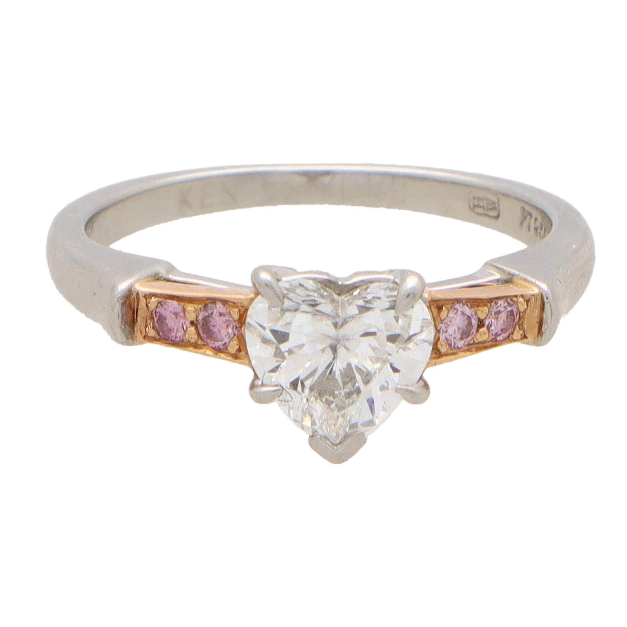 Vintage Harry Winston Heart Cut and Pink Diamond Ring in Platinum and Rose Gold