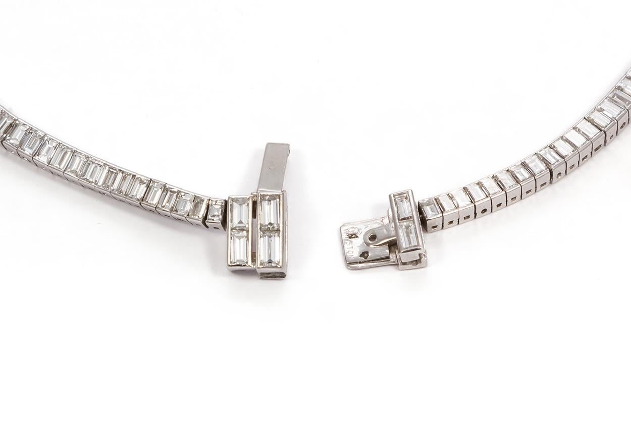 Vintage Harry Winston Platinum 20.00ct Step Cut Diamond Riviere Line Necklace In Good Condition In Tustin, CA