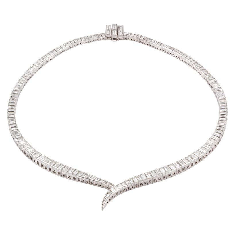 Vintage Harry Winston Platinum 20.00ct Step Cut Diamond Riviere Line Necklace