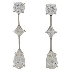 Vintage Harry Winston Round, Princess & Pear Cut Cascading Earrings in Platinum