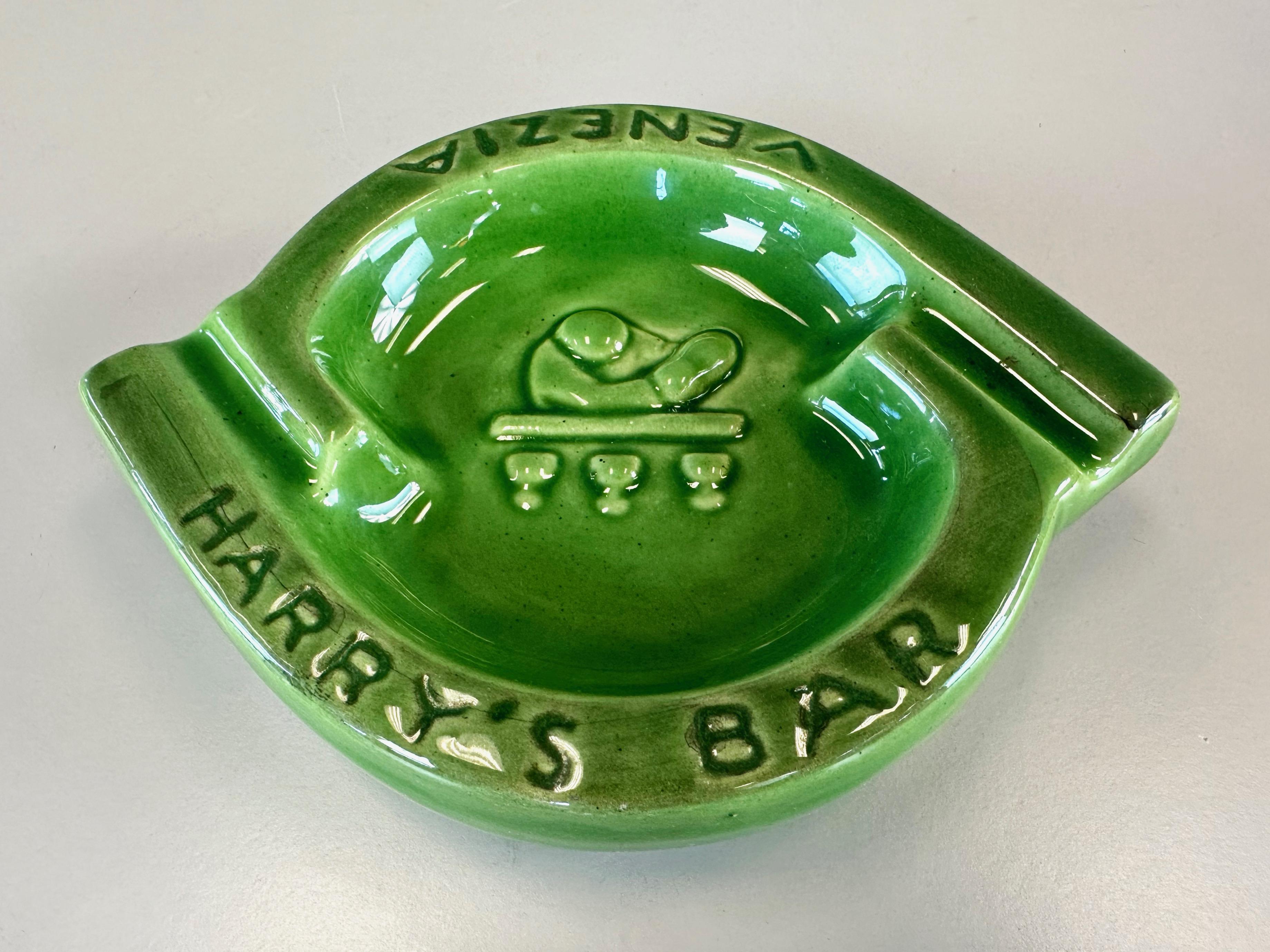 Mid-Century Modern Vintage Harry’s Bar Venezia Green Ceramic Ashtray, 1960s