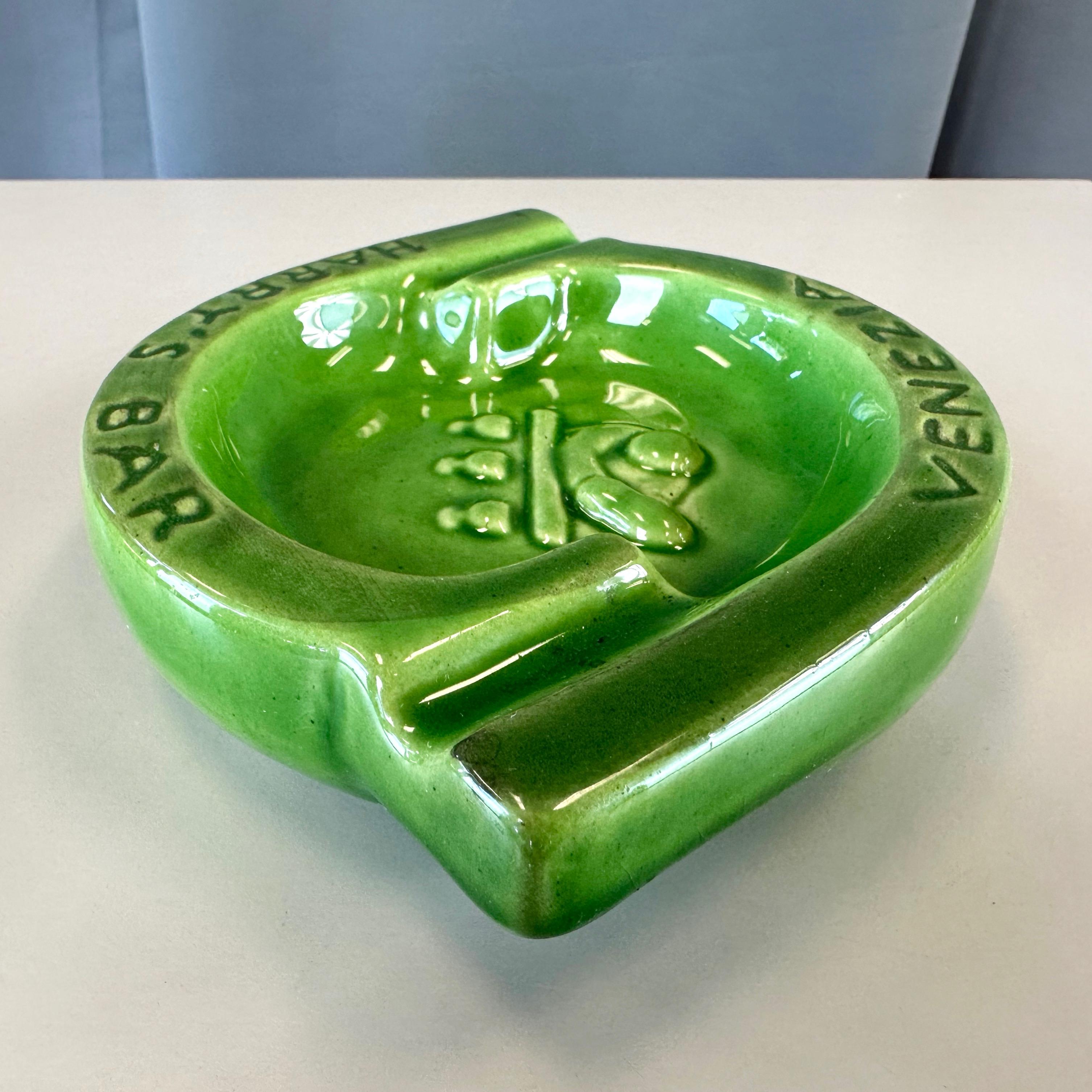 Glazed Vintage Harry’s Bar Venezia Green Ceramic Ashtray, 1960s