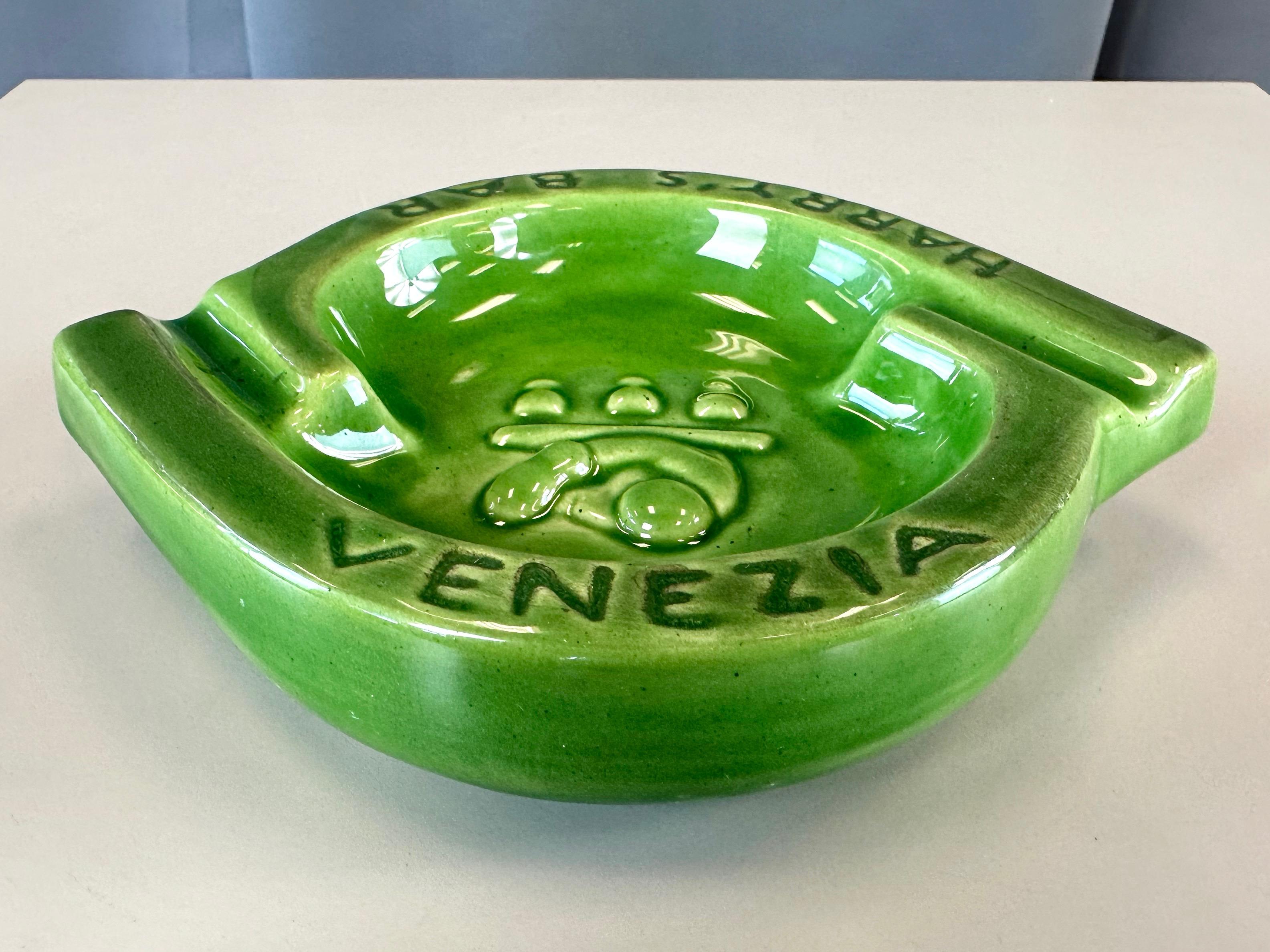 Vintage Harry’s Bar Venezia Green Ceramic Ashtray, 1960s In Good Condition In San Francisco, CA