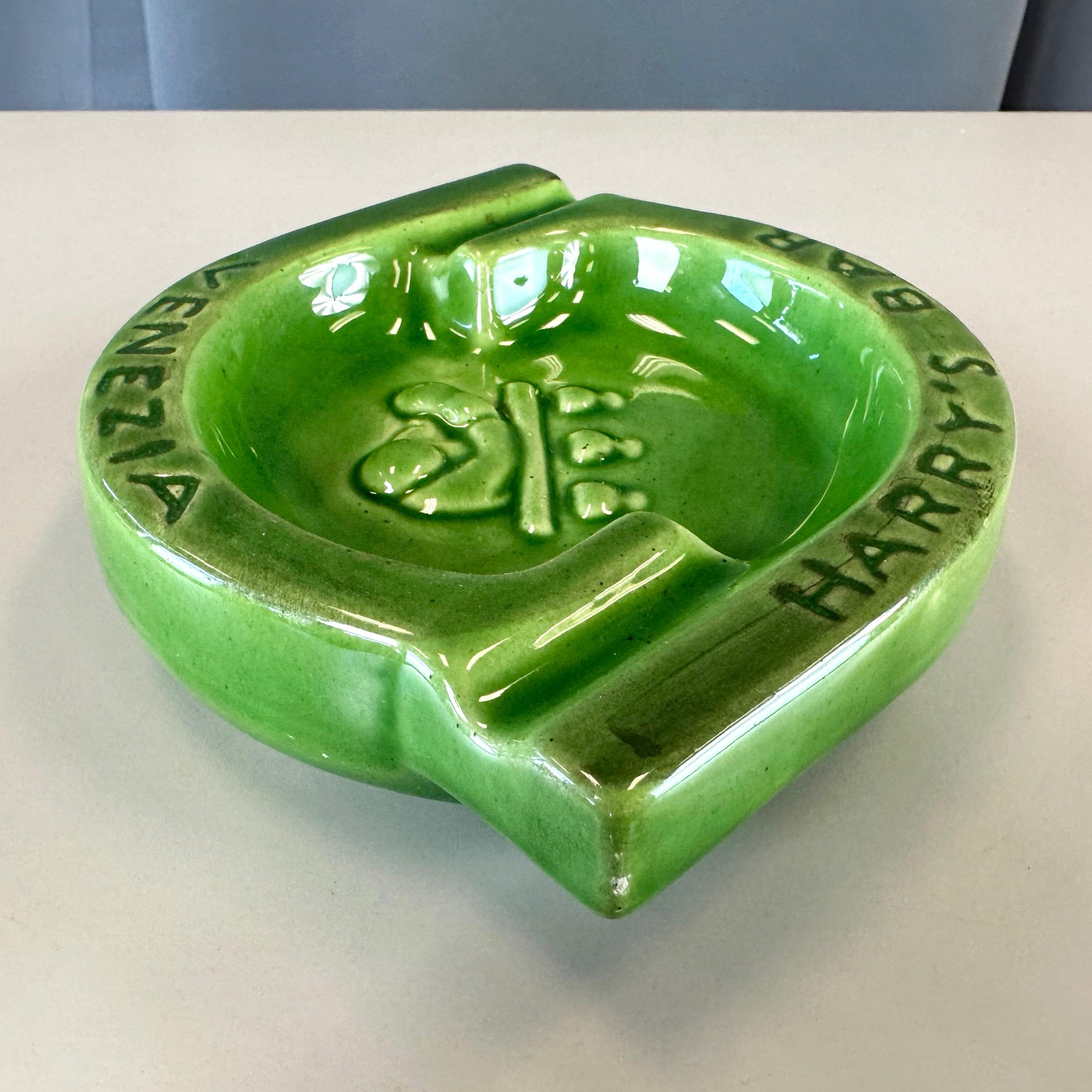 Mid-20th Century Vintage Harry’s Bar Venezia Green Ceramic Ashtray, 1960s