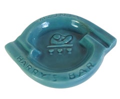 Vintage Harry's Bar Venice Turquoise Ceramic Ashtray Italian Mid Century Modern