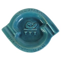 Vintage Harry's Bar Venice Turquoise Ceramic Ashtray Italian Mid Century Modern