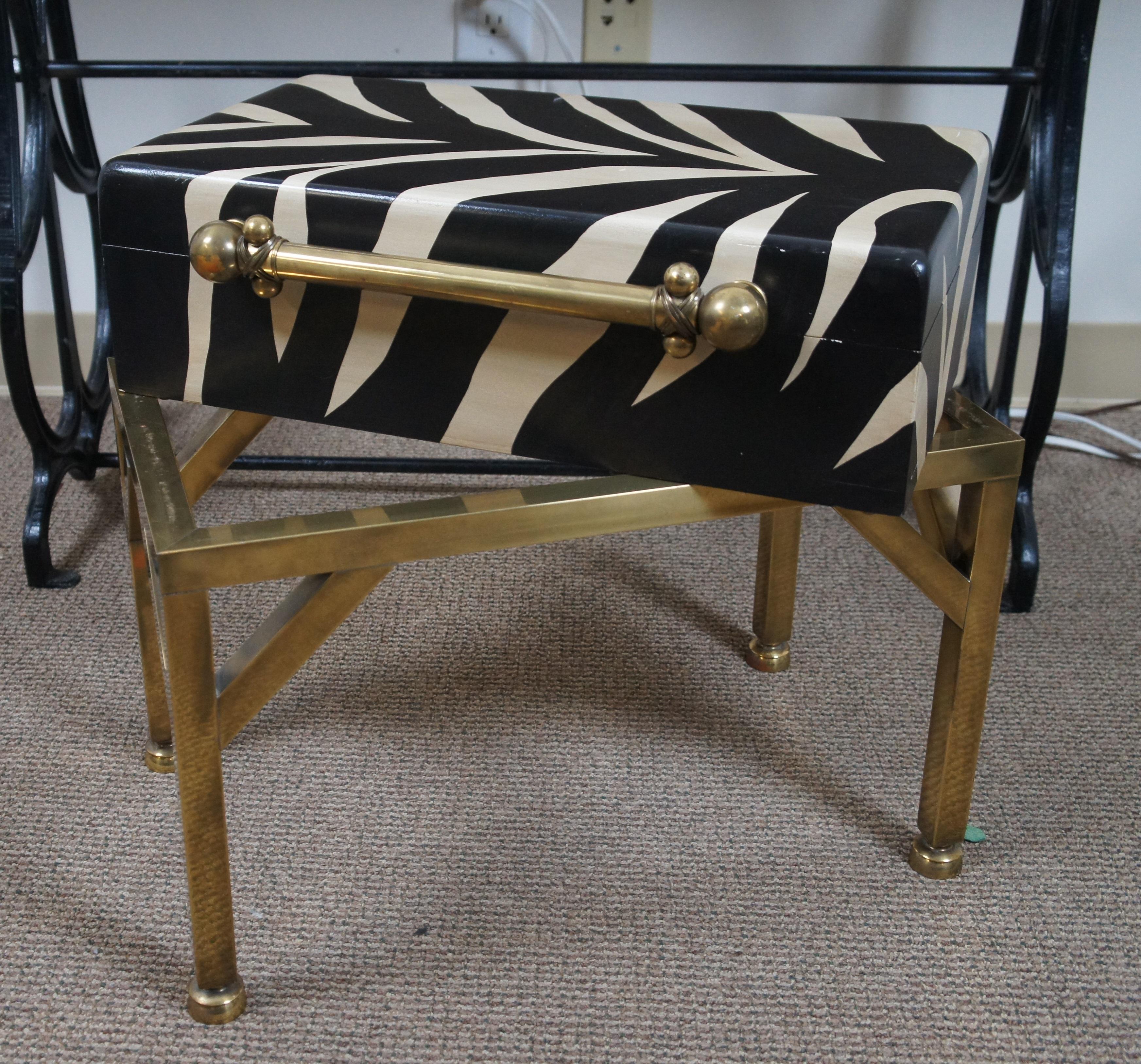 Vintage Hart Associates Brass Zebra Painted Safari Chest Trunk Box Table 5