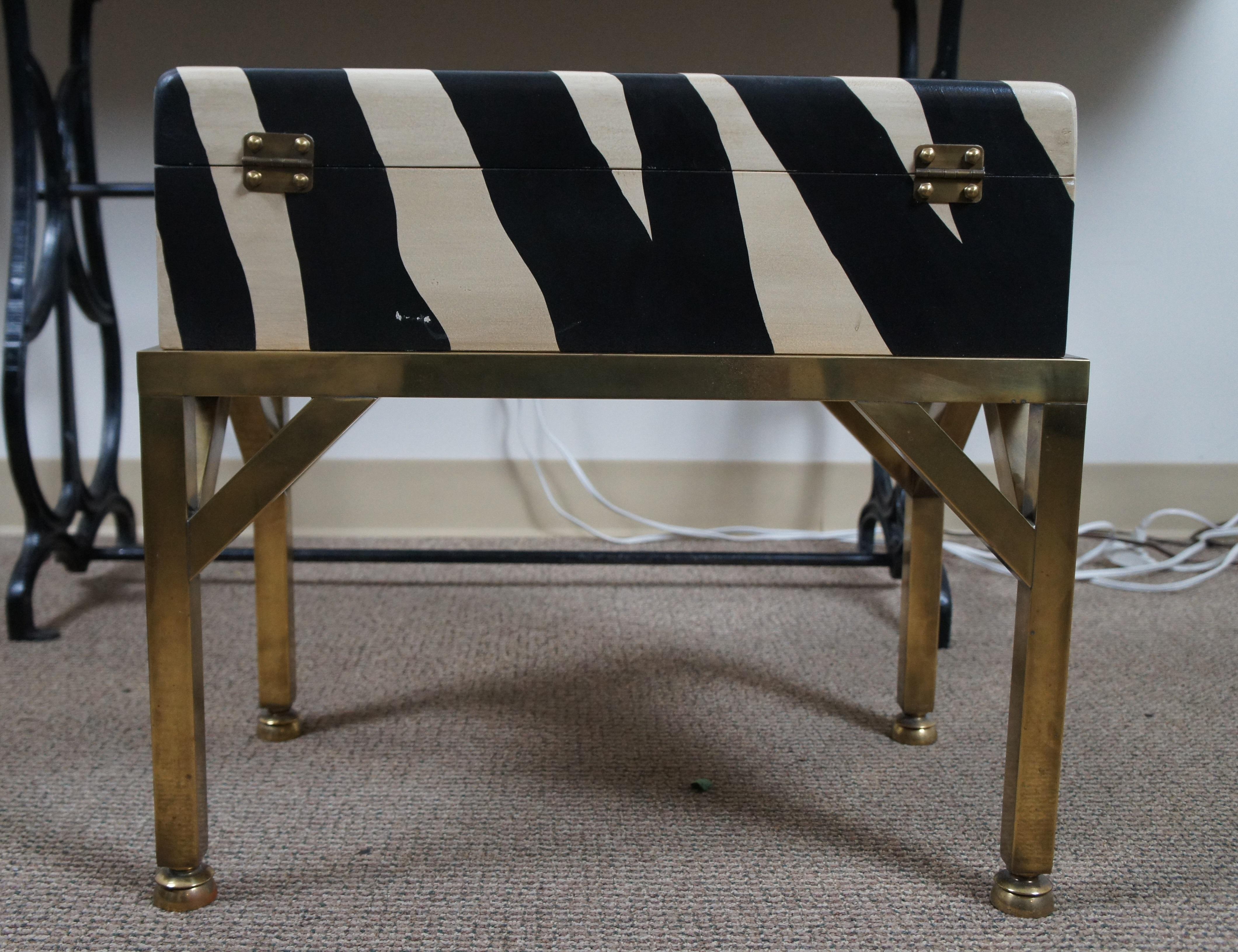 British Colonial Vintage Hart Associates Brass Zebra Painted Safari Chest Trunk Box Table