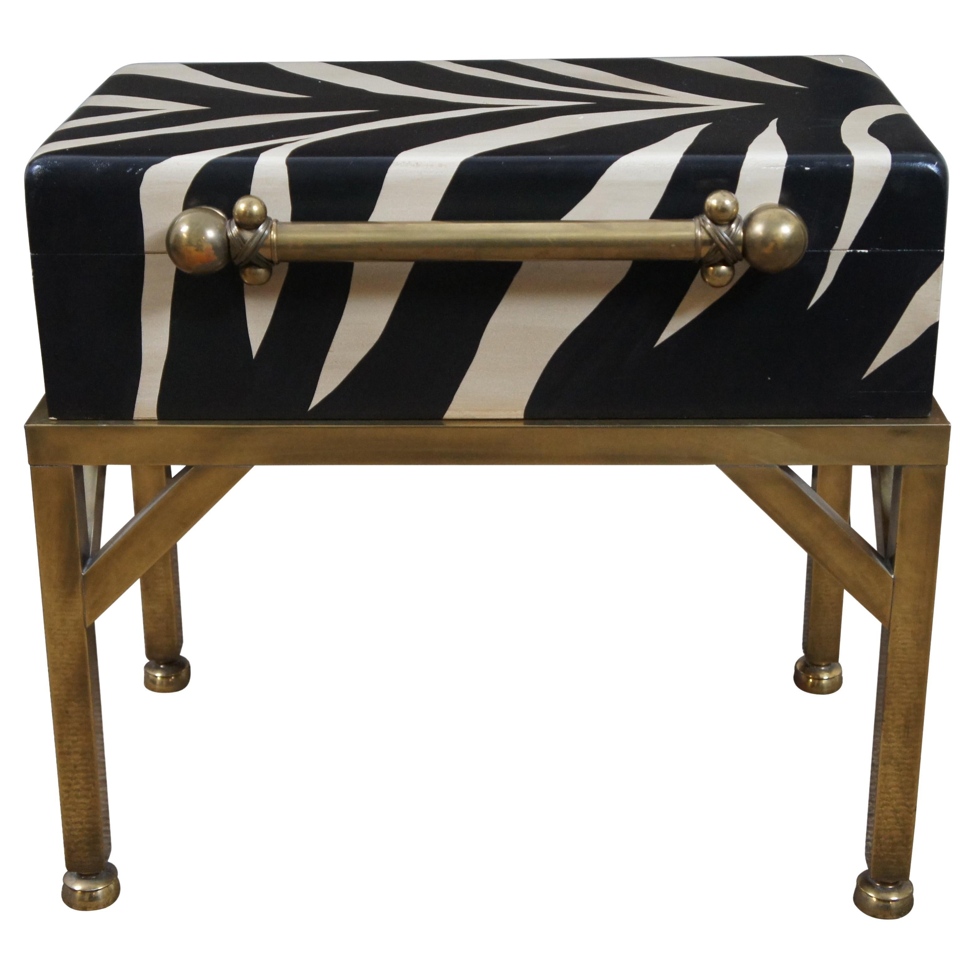 Vintage Hart Associates Brass Zebra Painted Safari Chest Trunk Box Table