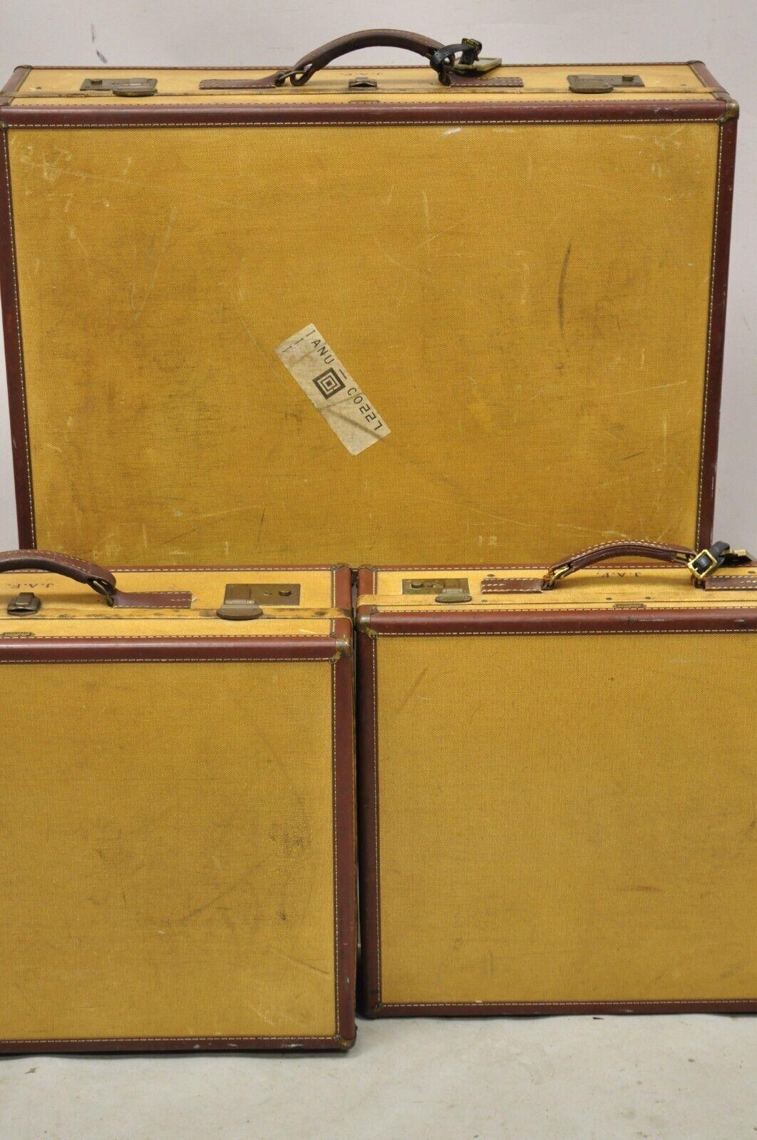 Vintage Hartman Skymate Tan Hard Case Leather Suitcase Luggage, 3 Pc Set 3