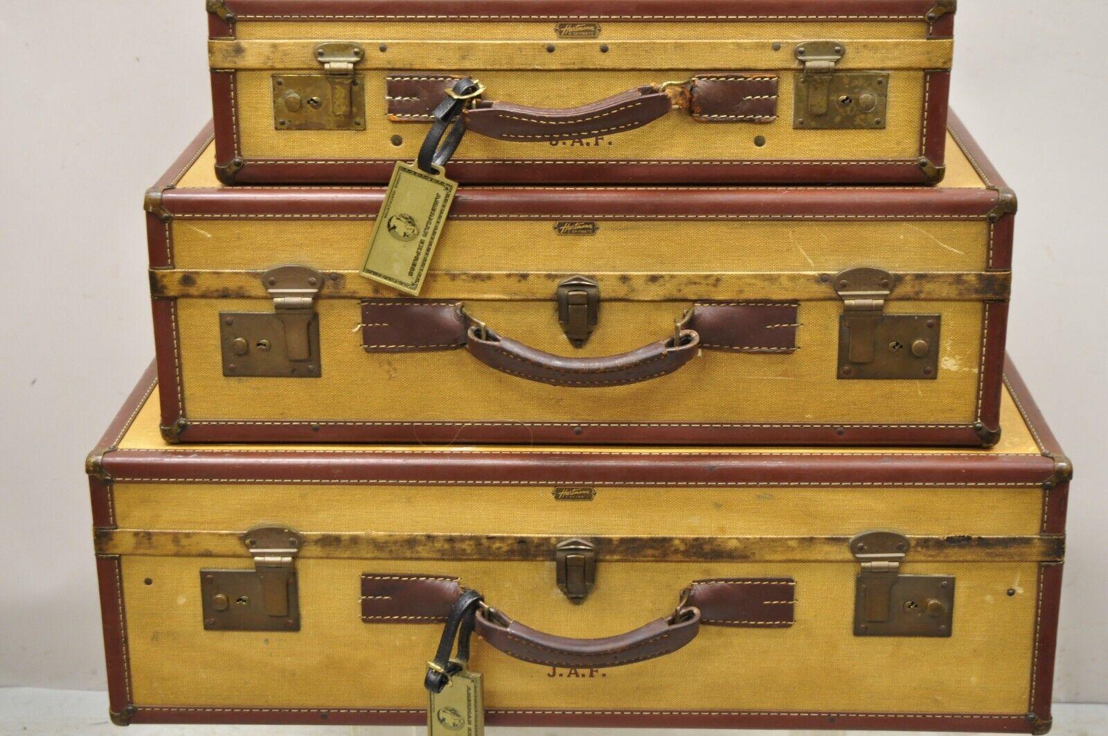 Vintage Hartman Skymate Tan Hard Case Leather Suitcase Luggage, 3 Pc Set 4