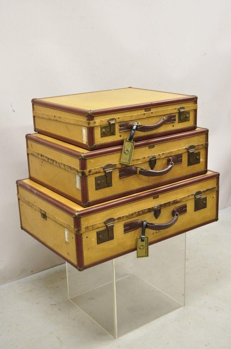 Vintage Hartman Skymate Tan Hard Case Leather Suitcase Luggage, 3 Pc Set at  1stDibs | hartmann luggage vintage, vintage leather luggage, skymate  suitcase