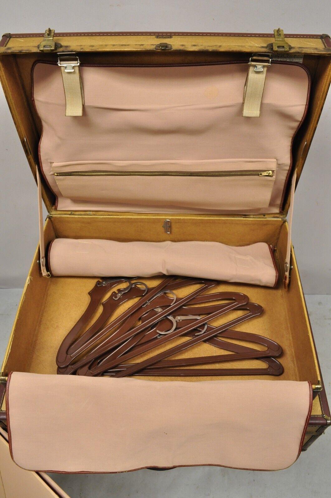 Mid-Century Modern Vintage Hartman Skymate Tan Hard Case Leather Suitcase Luggage, 3 Pc Set